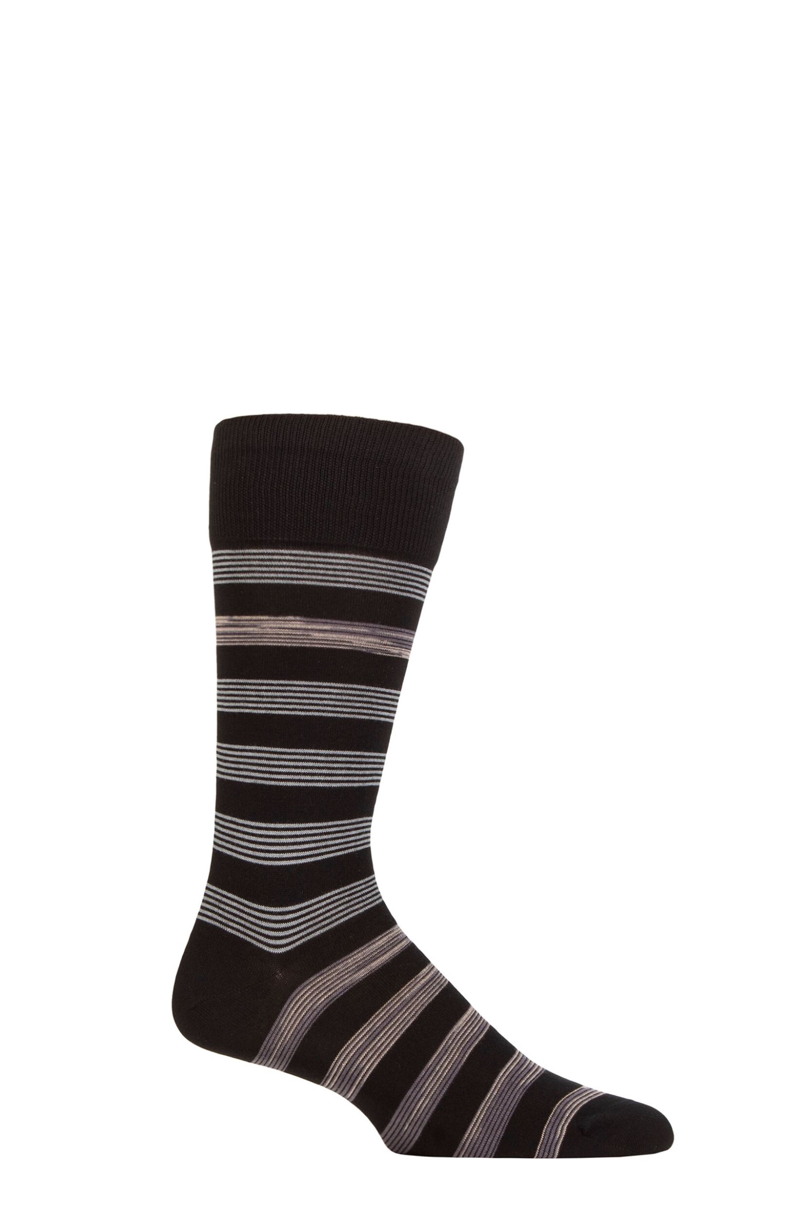 Mens 1 Pair Pantherella Rubra Block Stripe Organic Cotton Socks Black 7.5-9.5 Mens