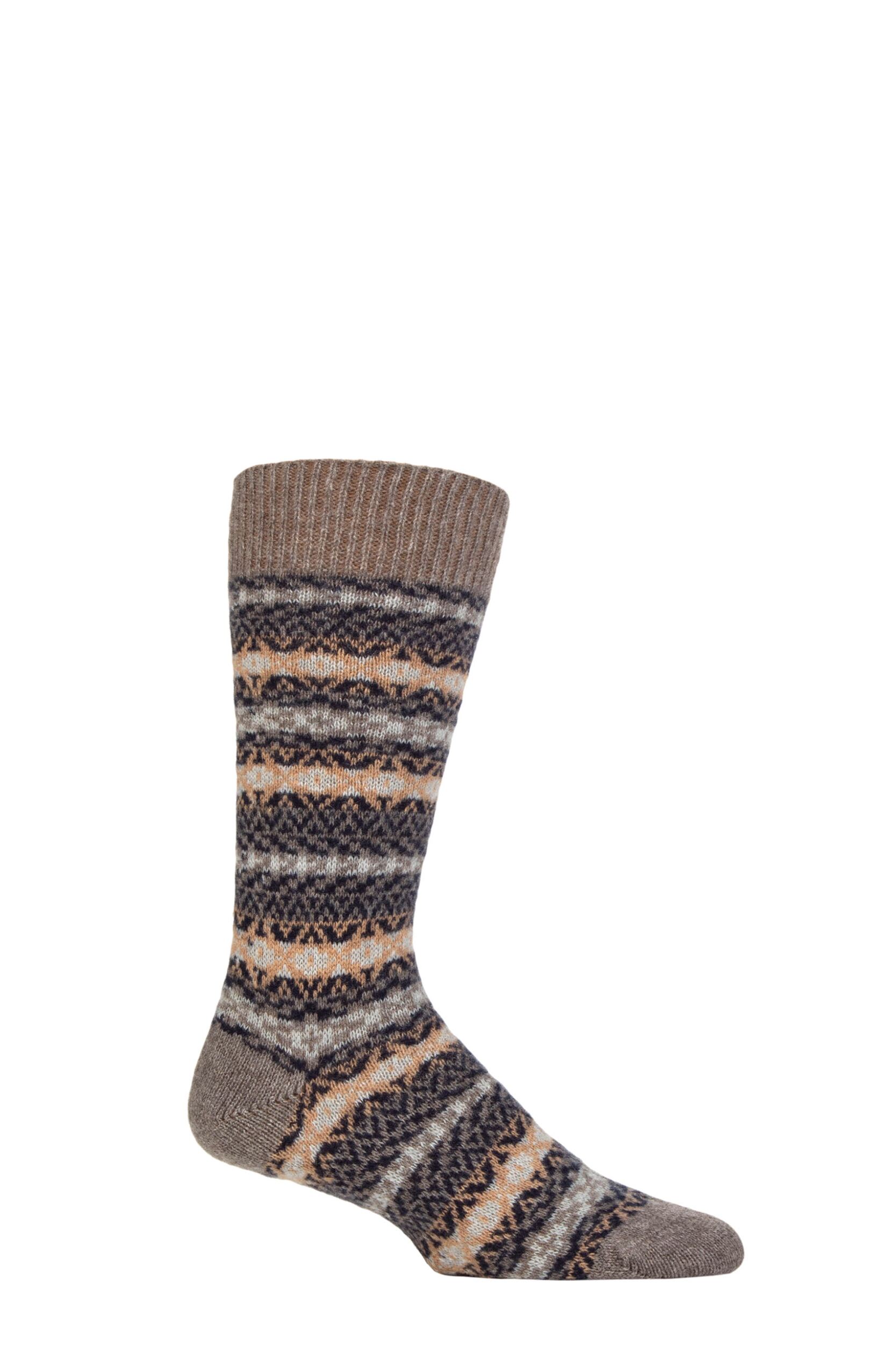 Mens 1 Pair Pantherella Bradstock 85% Cashmere Traditional Fair Isle Socks Mink Melange 7.5-9.5 Mens