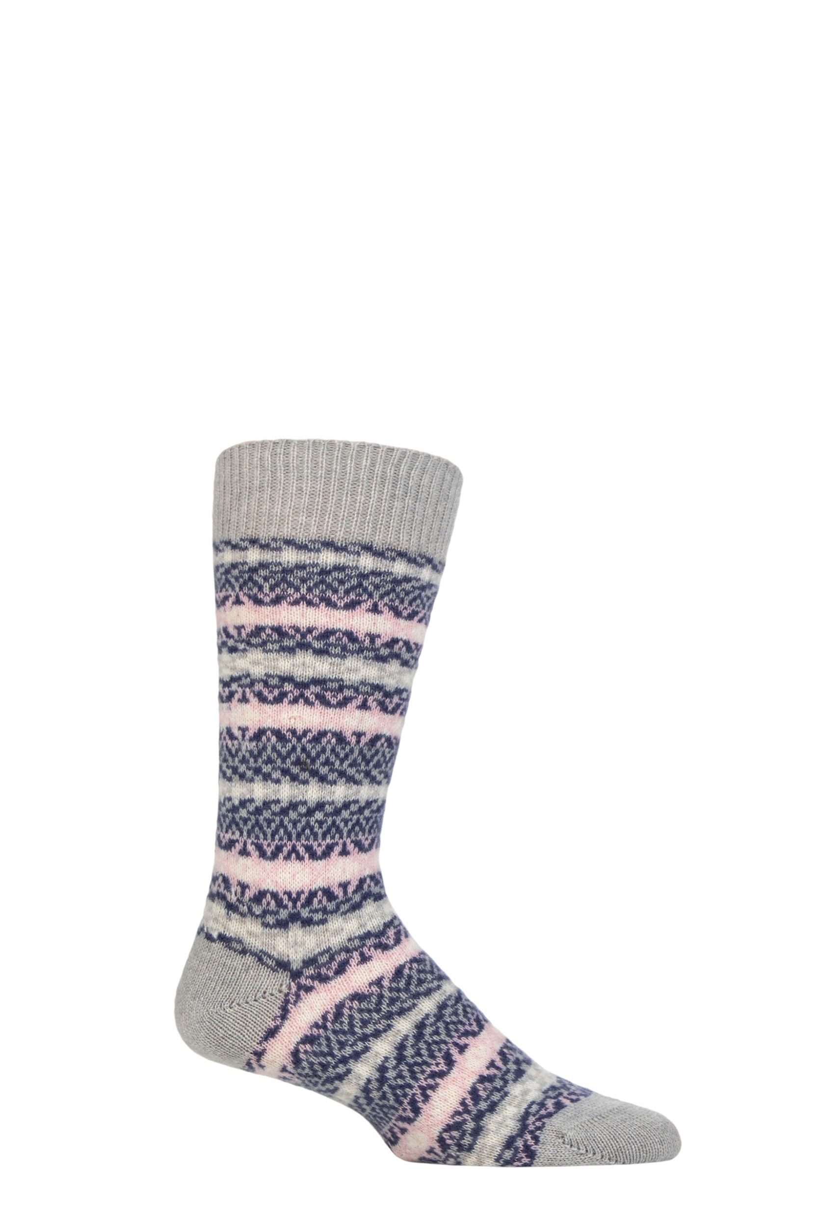 Mens 1 Pair Pantherella Bradstock 85% Cashmere Traditional Fair Isle Socks Light Grey 7.5-9.5 Mens