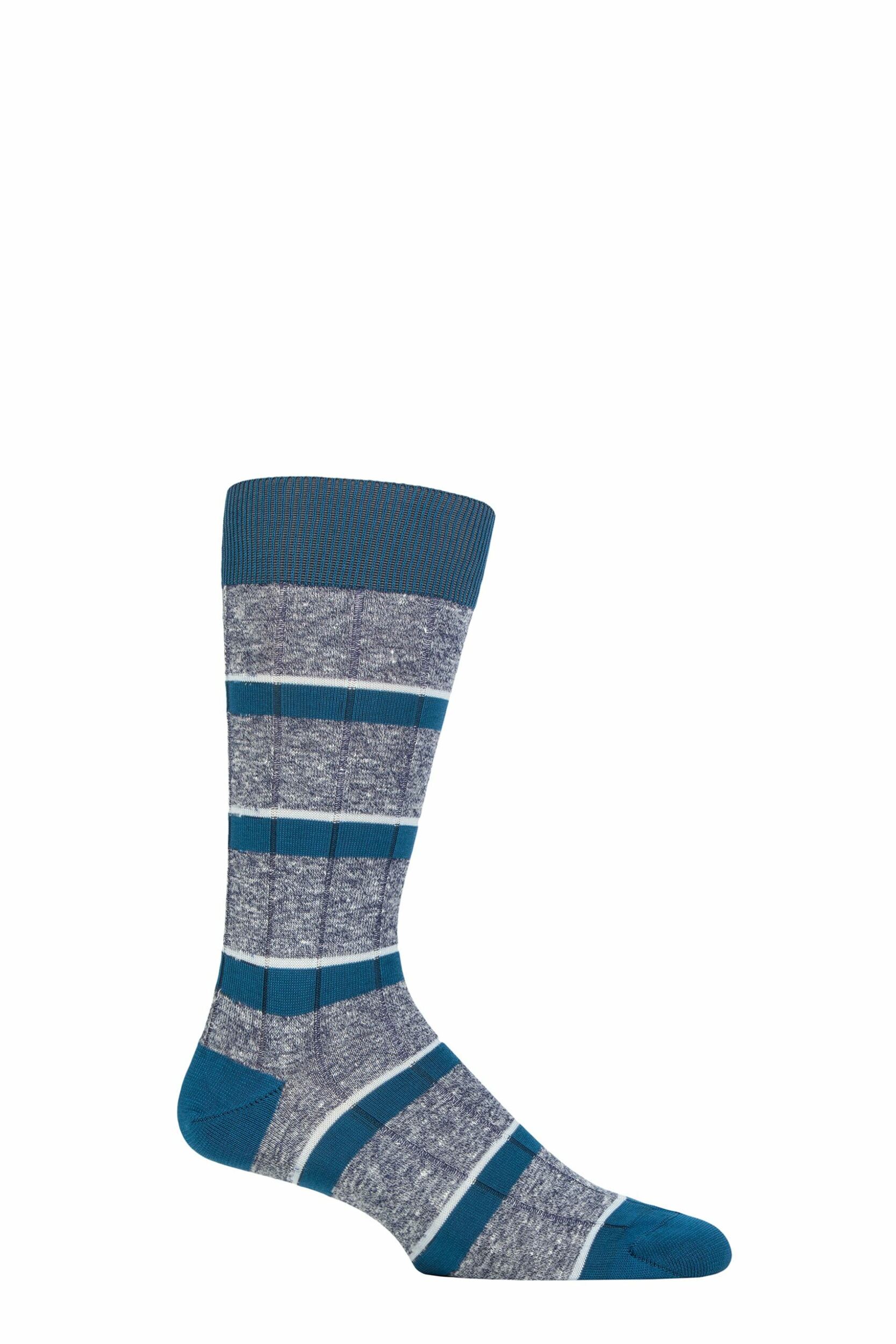 Mens 1 Pair Pantherella Samarkand Linen Blend Striped Ribbed Socks Indigo 10-12 Mens