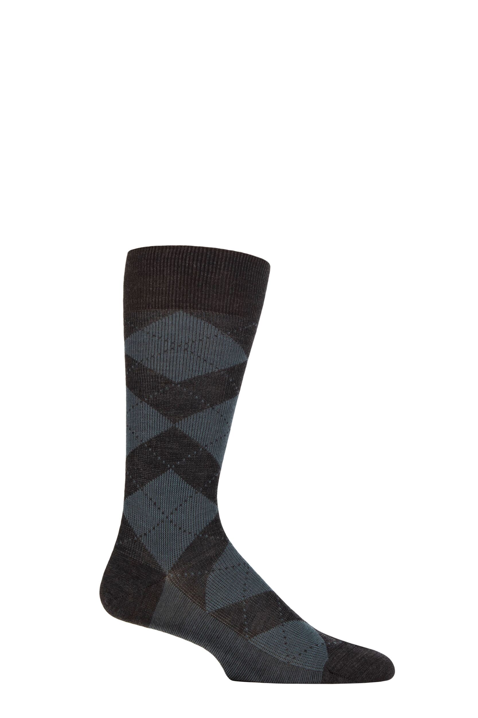 Mens 1 Pair Pantherella Abdale Merino Wool Argyle Socks Charcoal 7.5-9.5 Mens