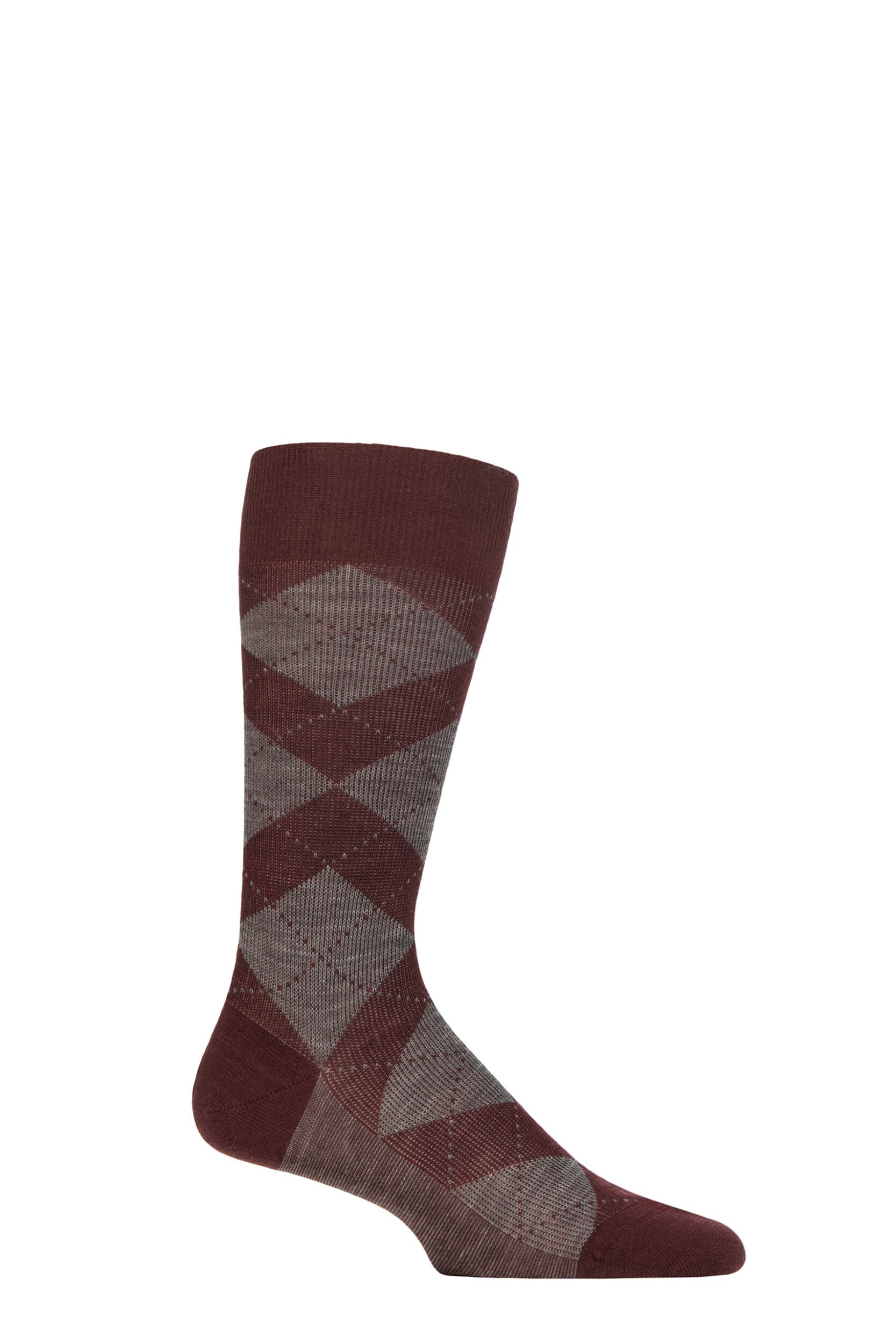 Mens 1 Pair Pantherella Abdale Merino Wool Argyle Socks Maroon 7.5-9.5 Mens