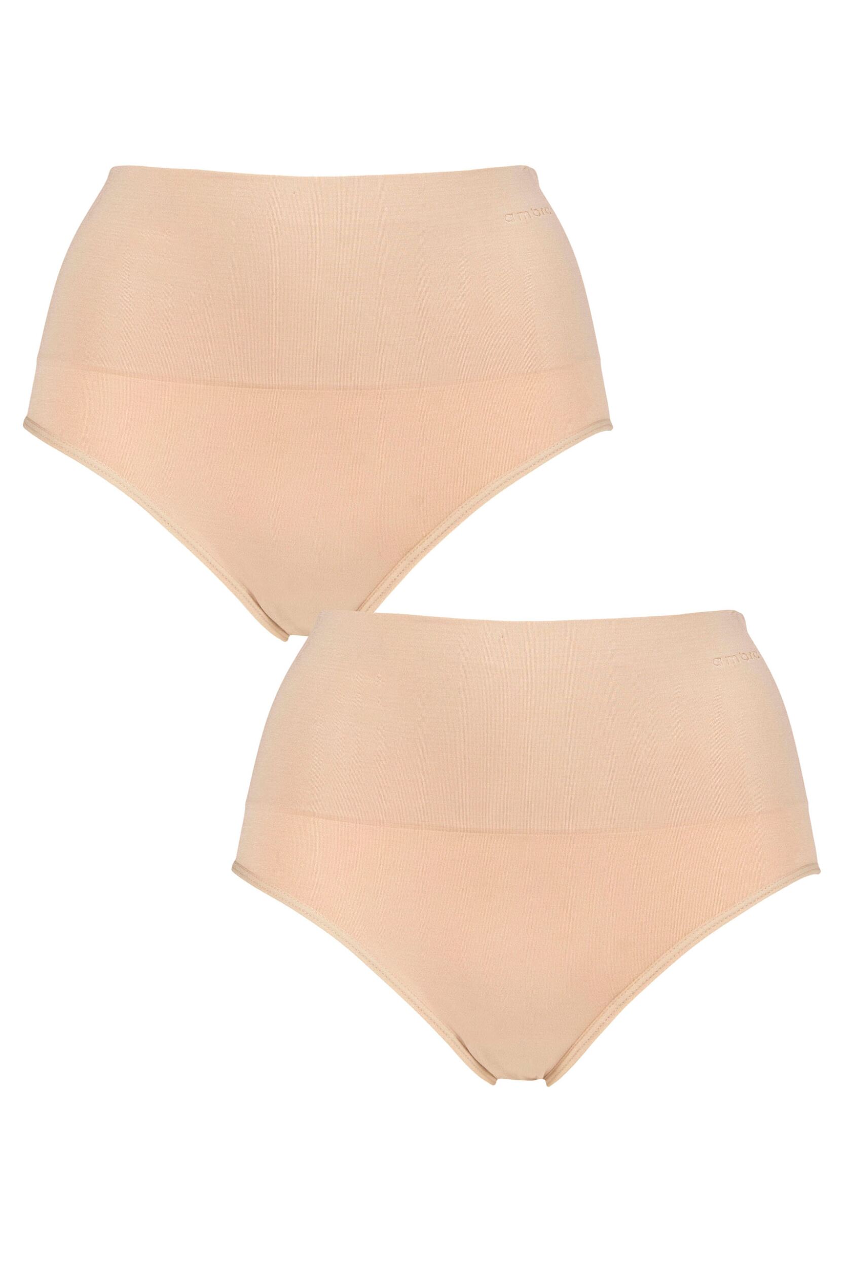 Women's 2 Pack Ambra Seamless Smoothies Full Brief Underwear Rose Beige UK 12-14