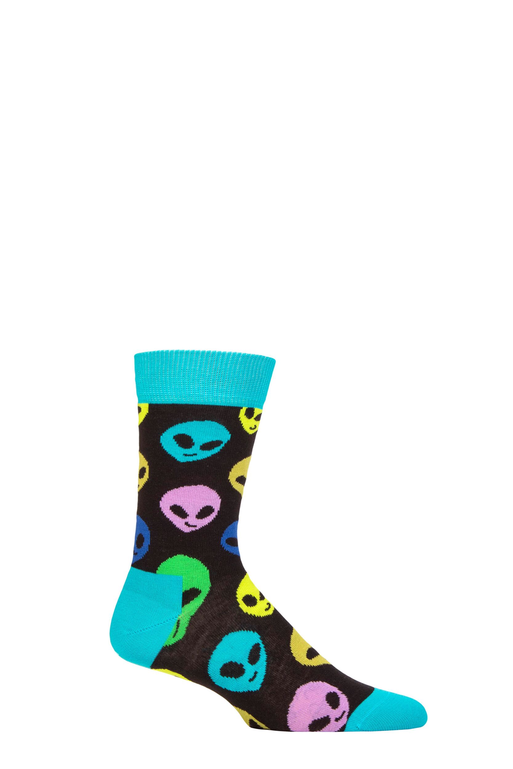 Mens and Women's 1 Pair Happy Socks Aliens Socks Multi 4-7 Unisex