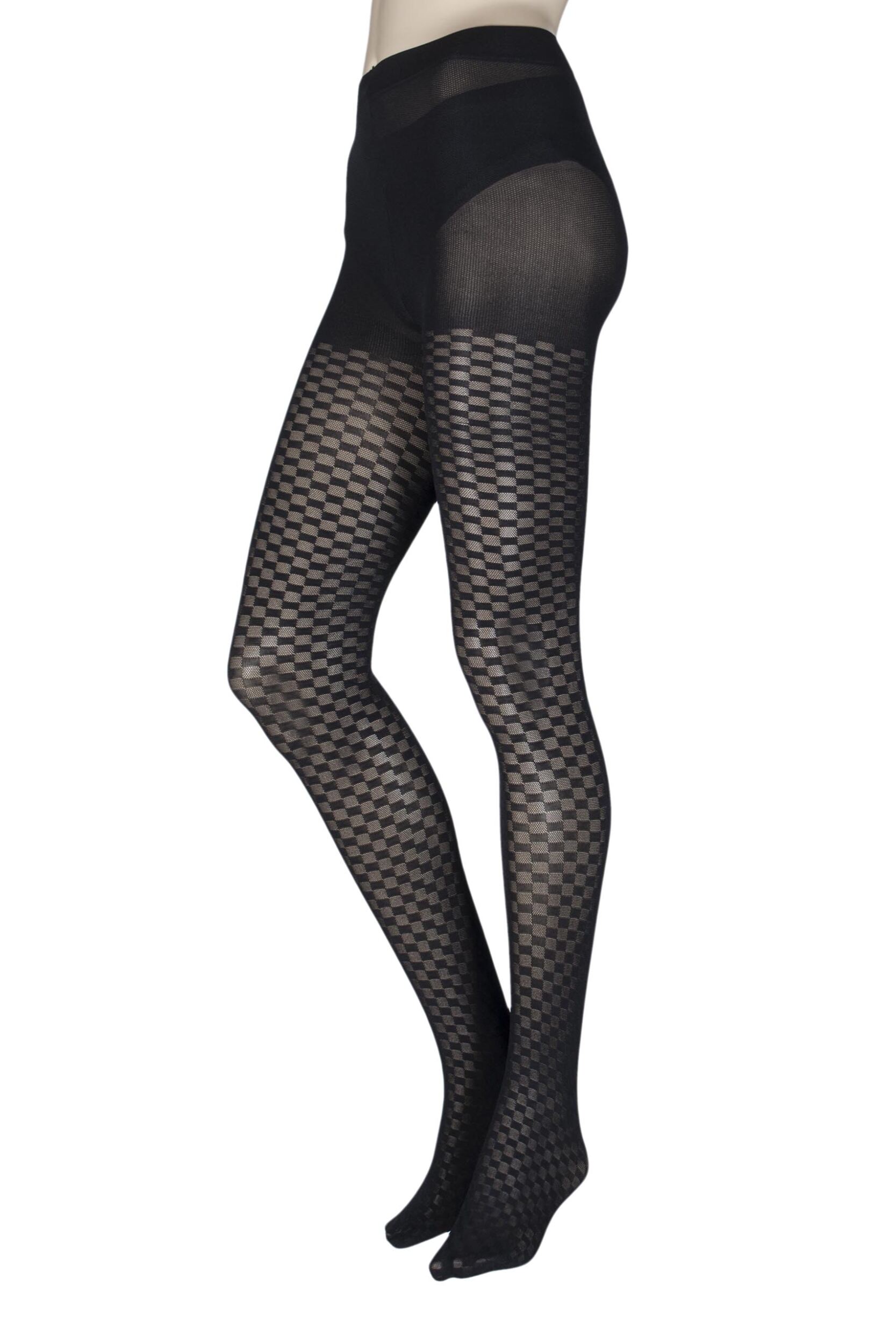 Image of Ladies 1 Pair Charnos Chequered Square Opaque Tights