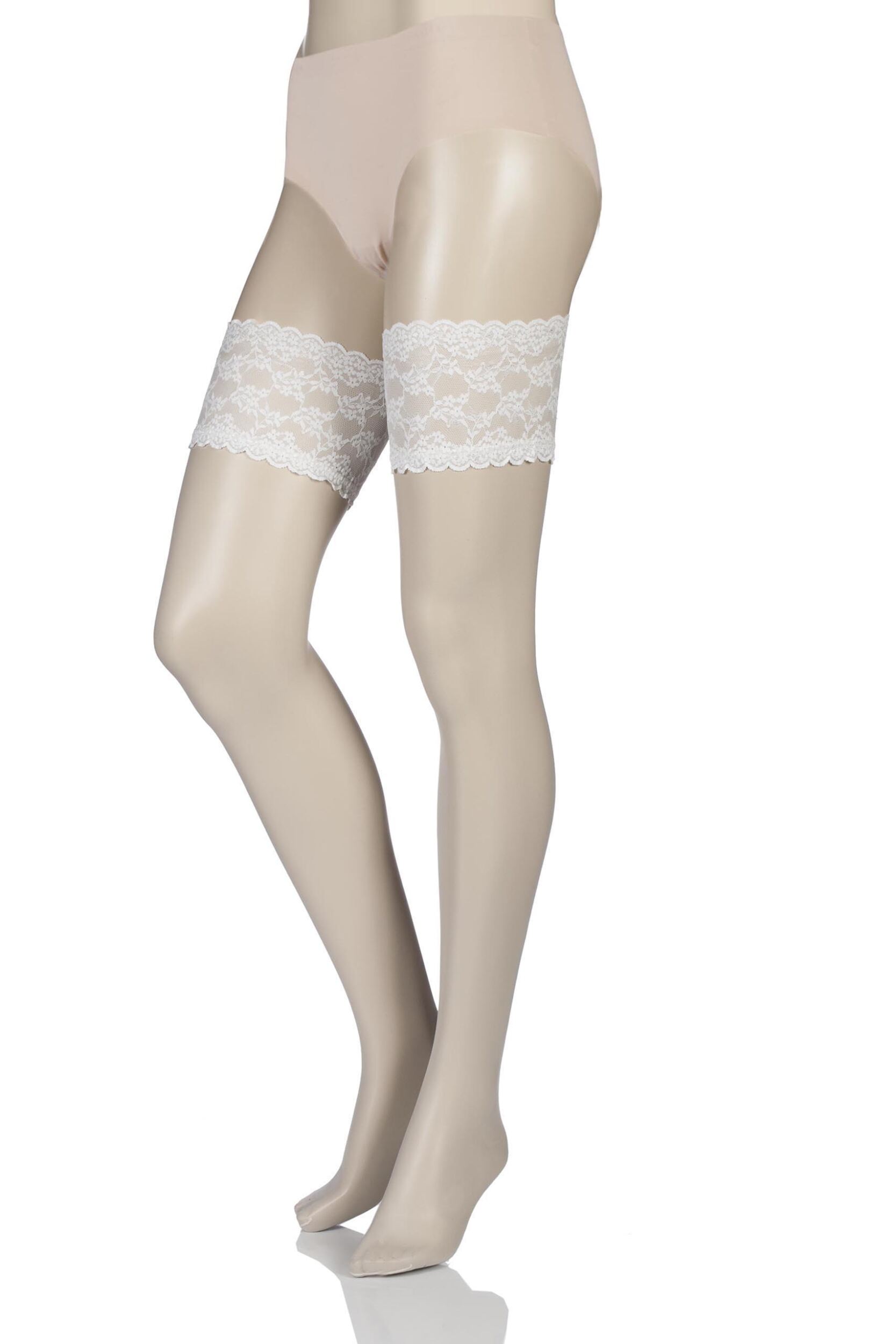 Image of Ladies 1 Pair Charnos 10 Denier Bridal Lace Top Stockings