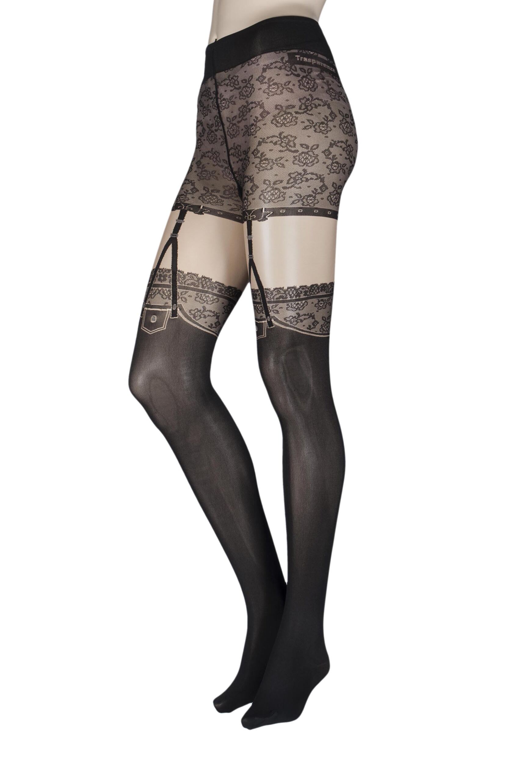 Image of Ladies 1 Pair Trasparenze Demme Mock Suspender Tights