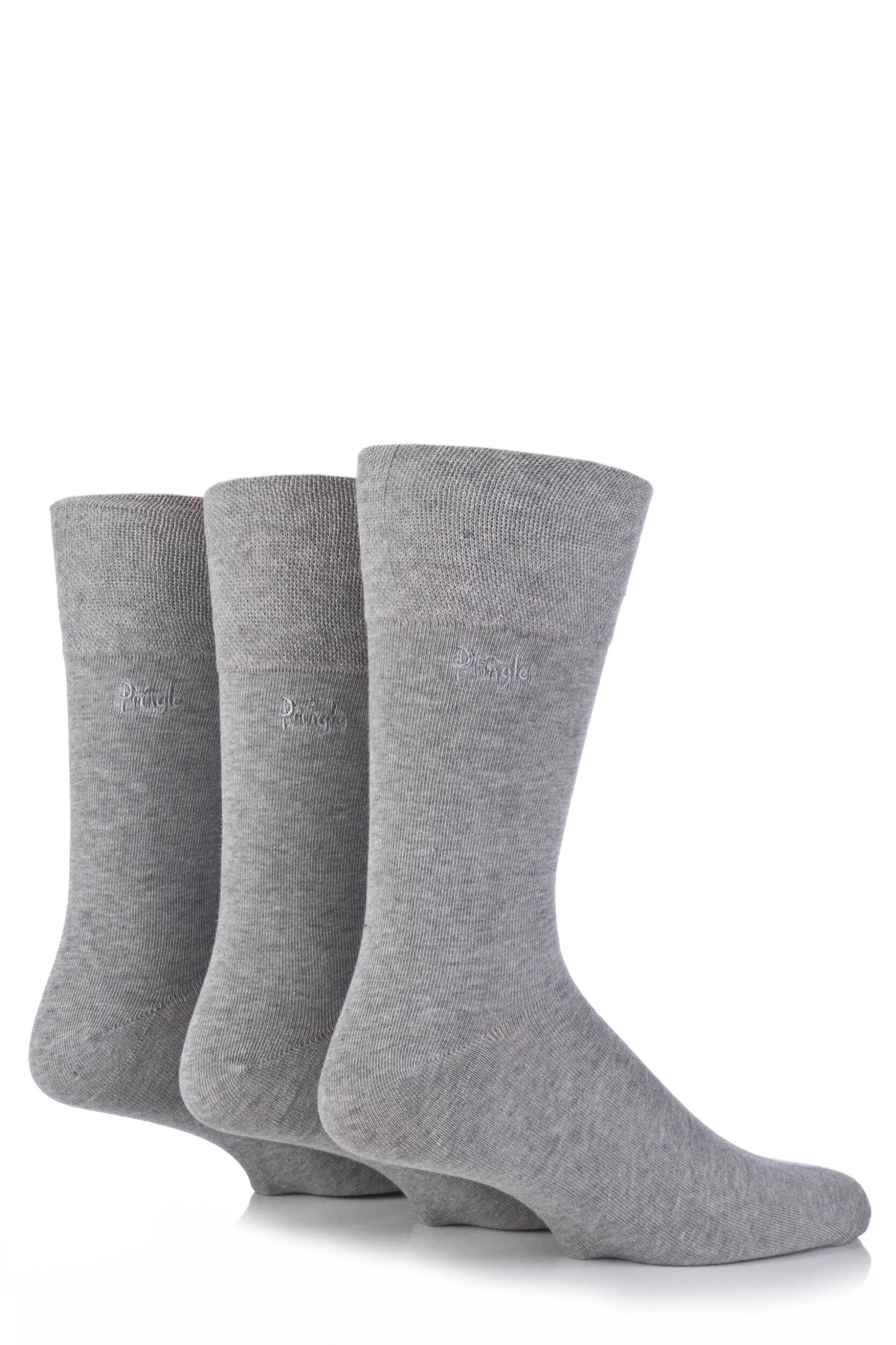 Mens 3 Pair Pringle Dunvegan Comfort Cuff Plain Cotton Socks