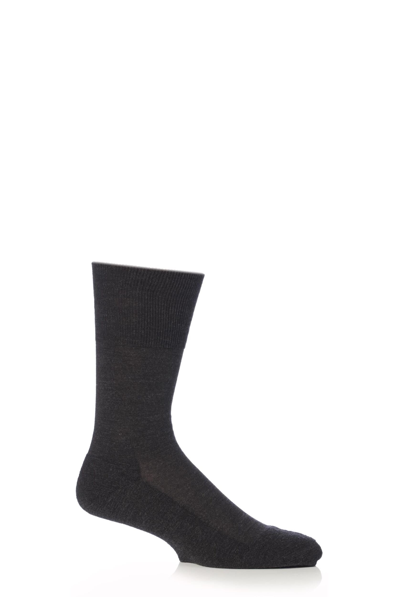 1 Pair Anthracite Melange Airport Plus Plain Virgin Wool and Cotton Cushioned Business Socks Men's 10-11 Mens - Falke