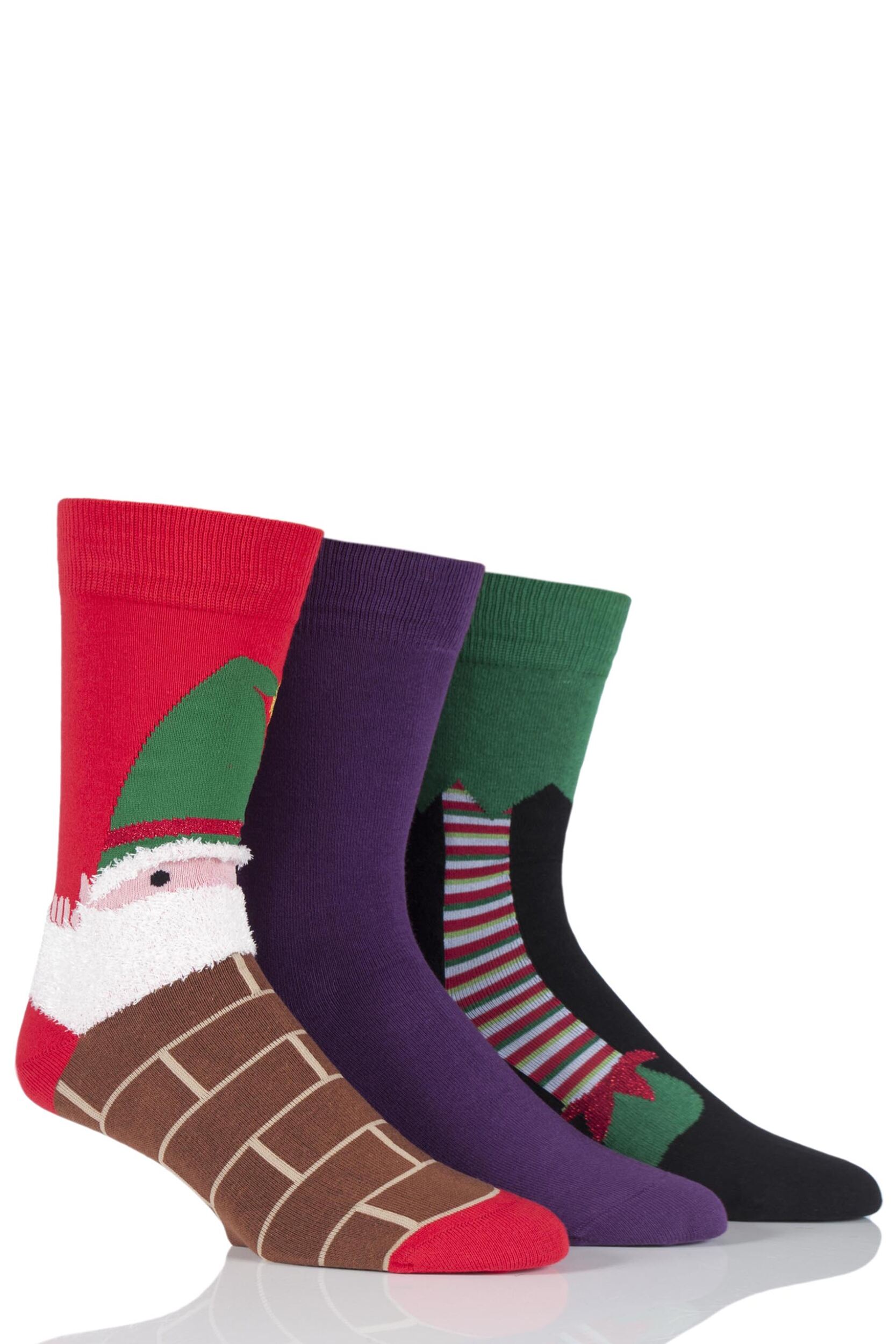 Mens 3 Pair SockShop Just For Fun Elf Christmas Design Novelty Cotton ...