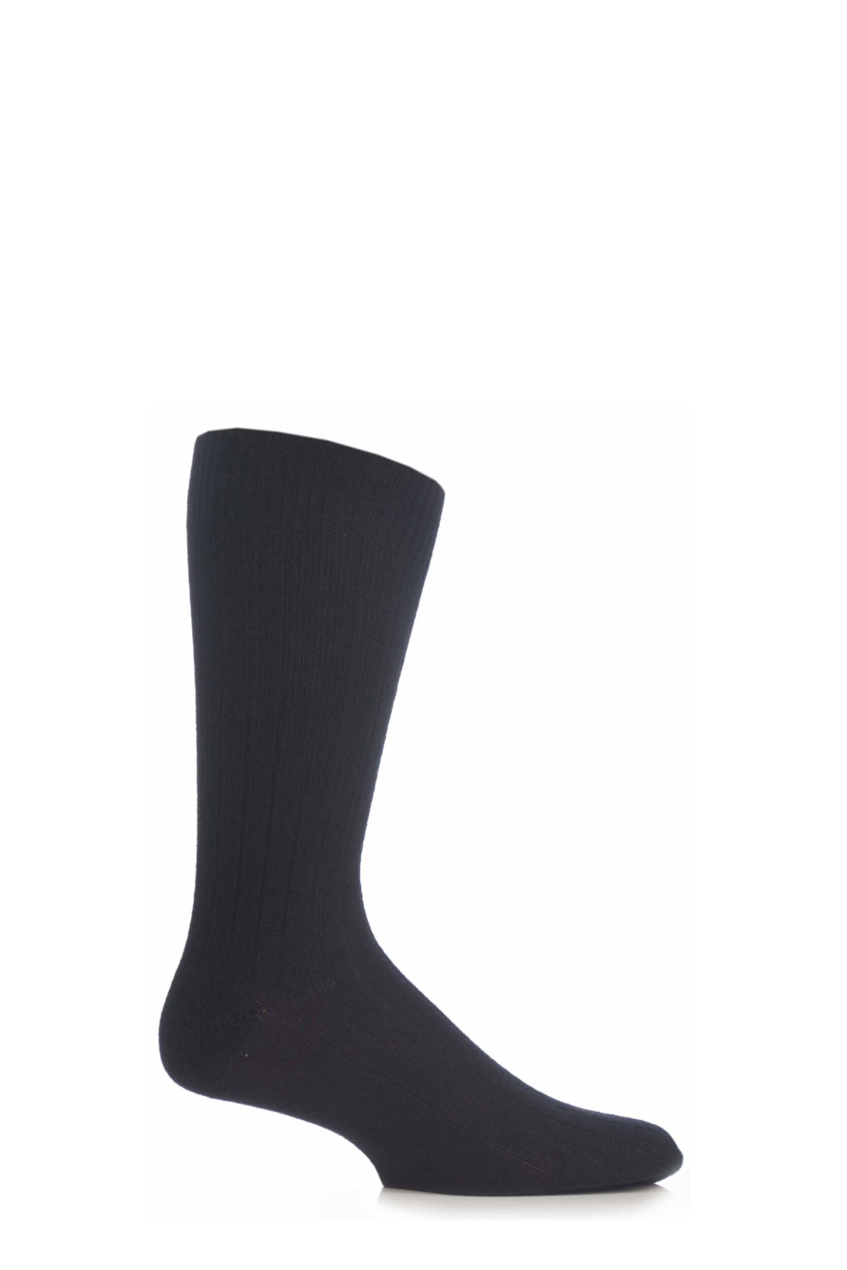 1 Pair Black 85% Cashmere Rib Socks Men's 10-12 Mens - Pantherella