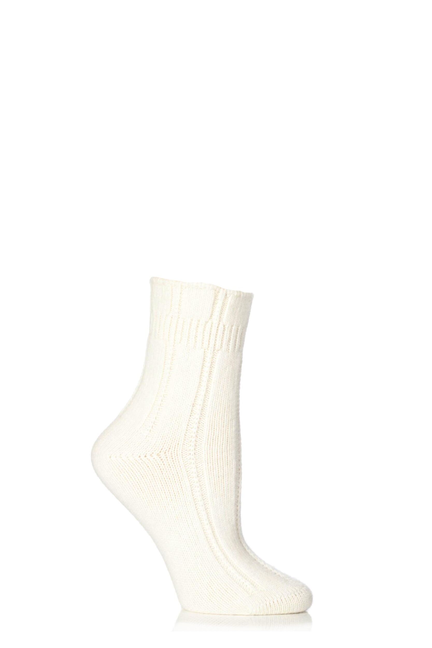 1 Pair Cream Angora Bed Socks Ladies 5.5-8 Ladies - Falke