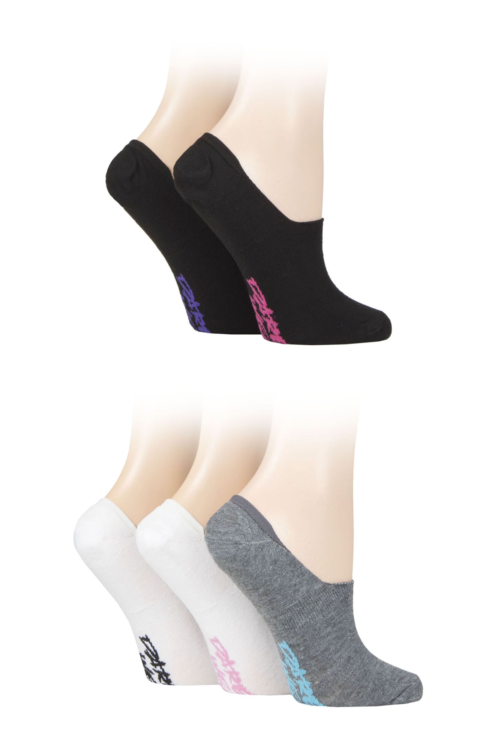 Women's 5 Pair Dare to Wear No Show Socks White / Grey / Black 4-8 Ladies