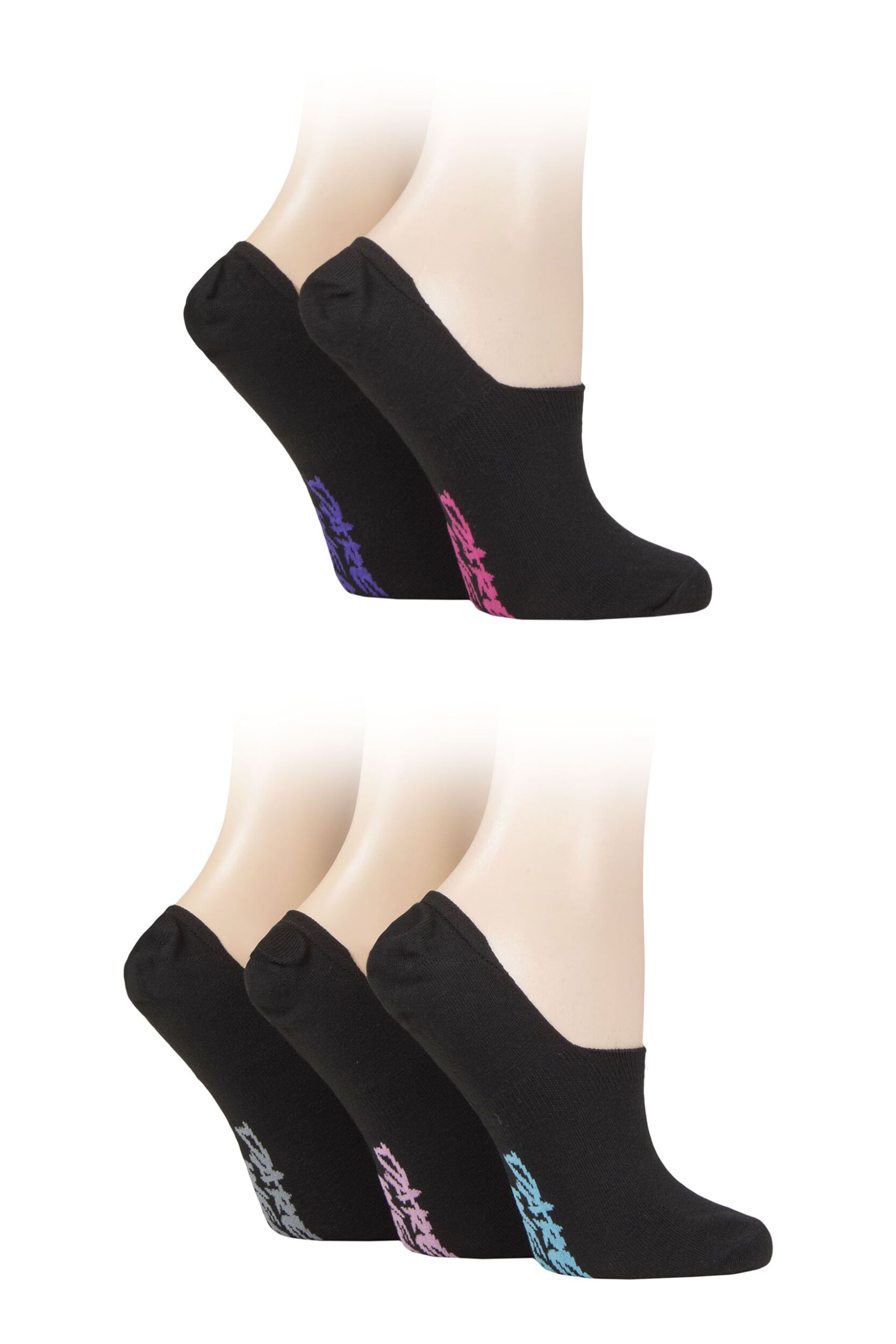 Women's 5 Pair Dare to Wear No Show Socks Black 4-8 Ladies