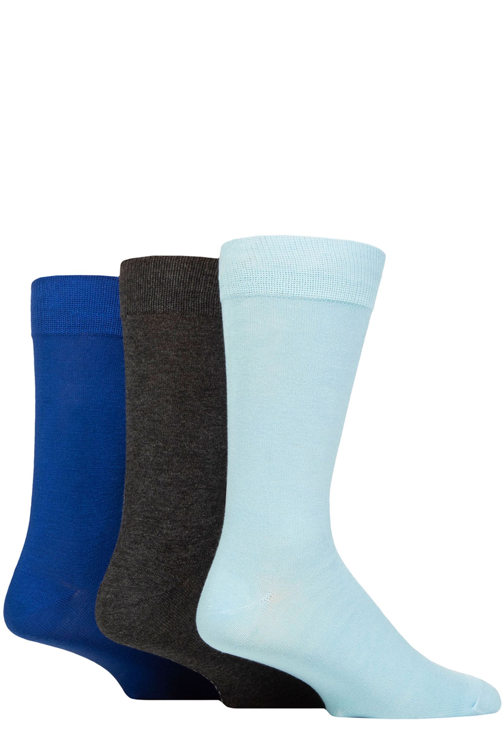 Mens 3 Pair Glenmuir Classic Bamboo Plain Socks Light Blue / Charcoal / Blue 7-11