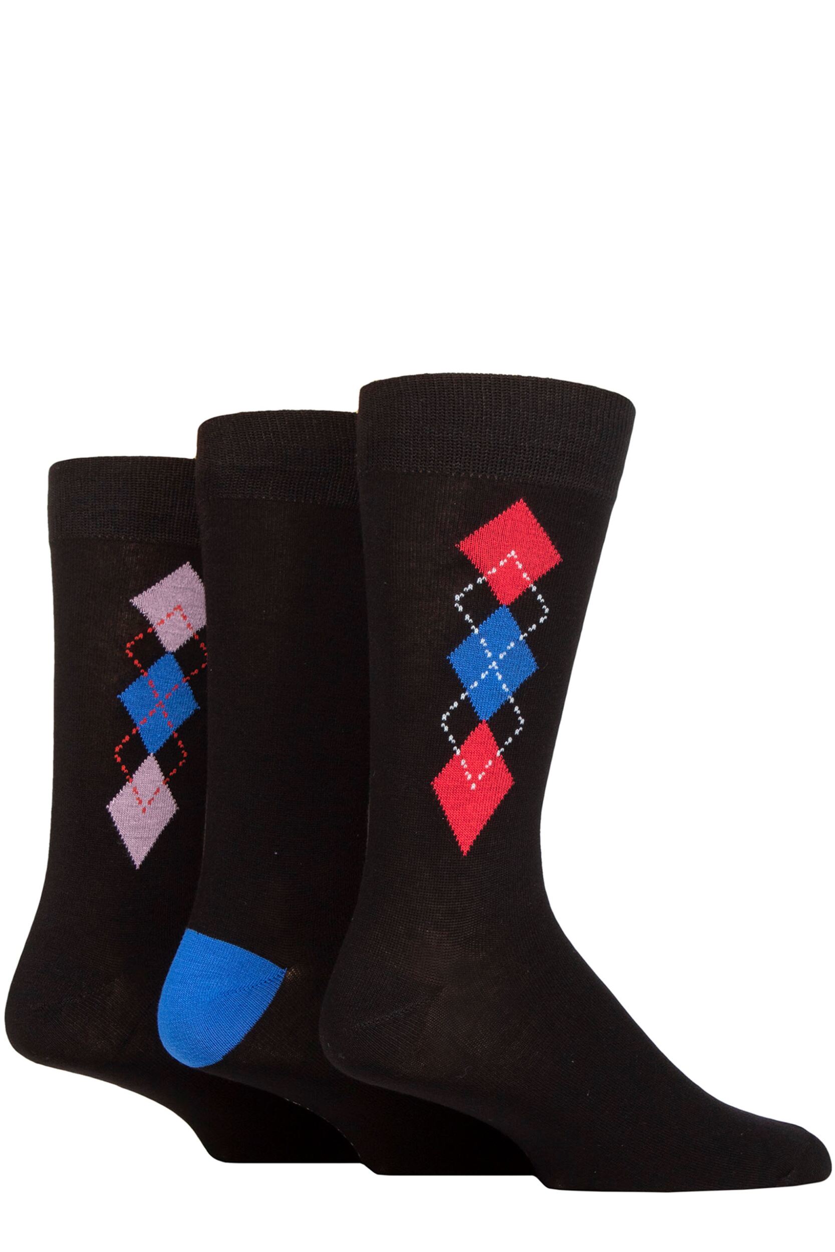 Mens 3 Pair Glenmuir Patterned Bamboo Socks Argyle Black 7-11