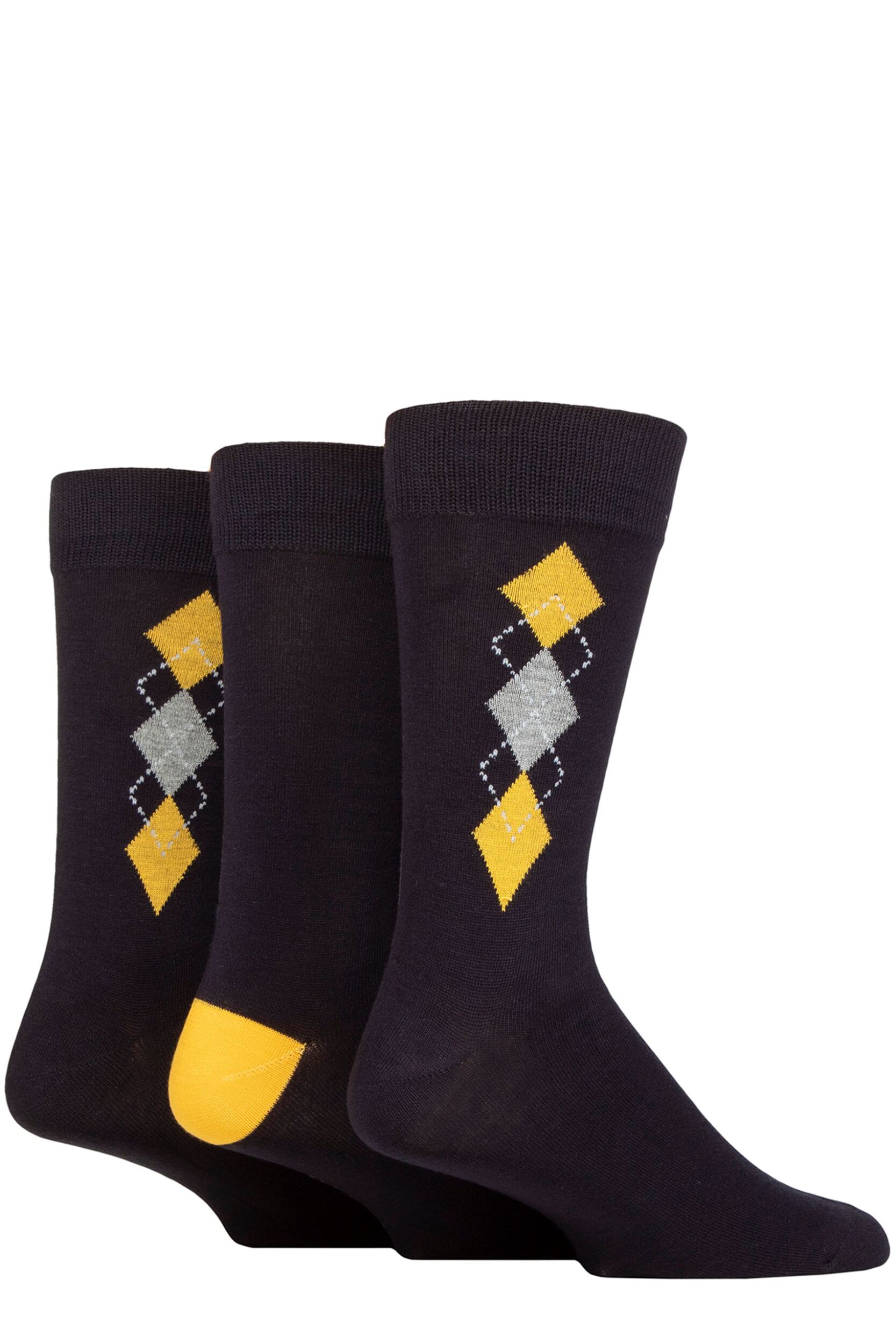 Mens 3 Pair Glenmuir Patterned Bamboo Socks Argyle Navy 7-11