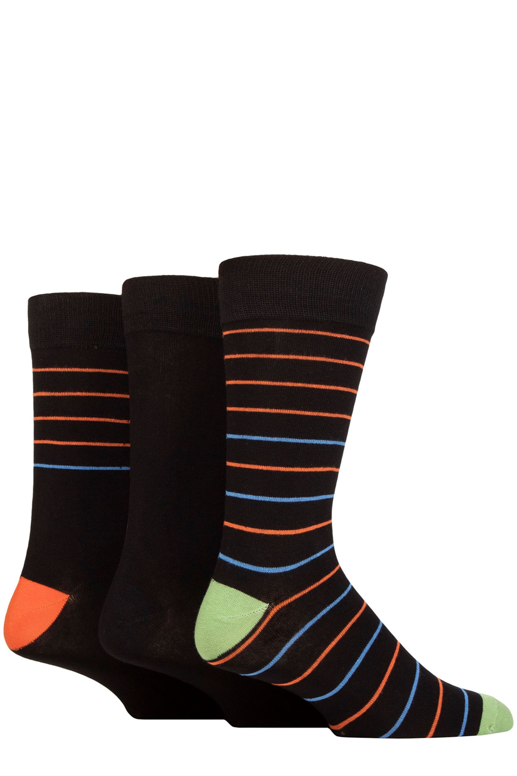 Mens 3 Pair Glenmuir Patterned Bamboo Socks Small Stripes Black 7-11