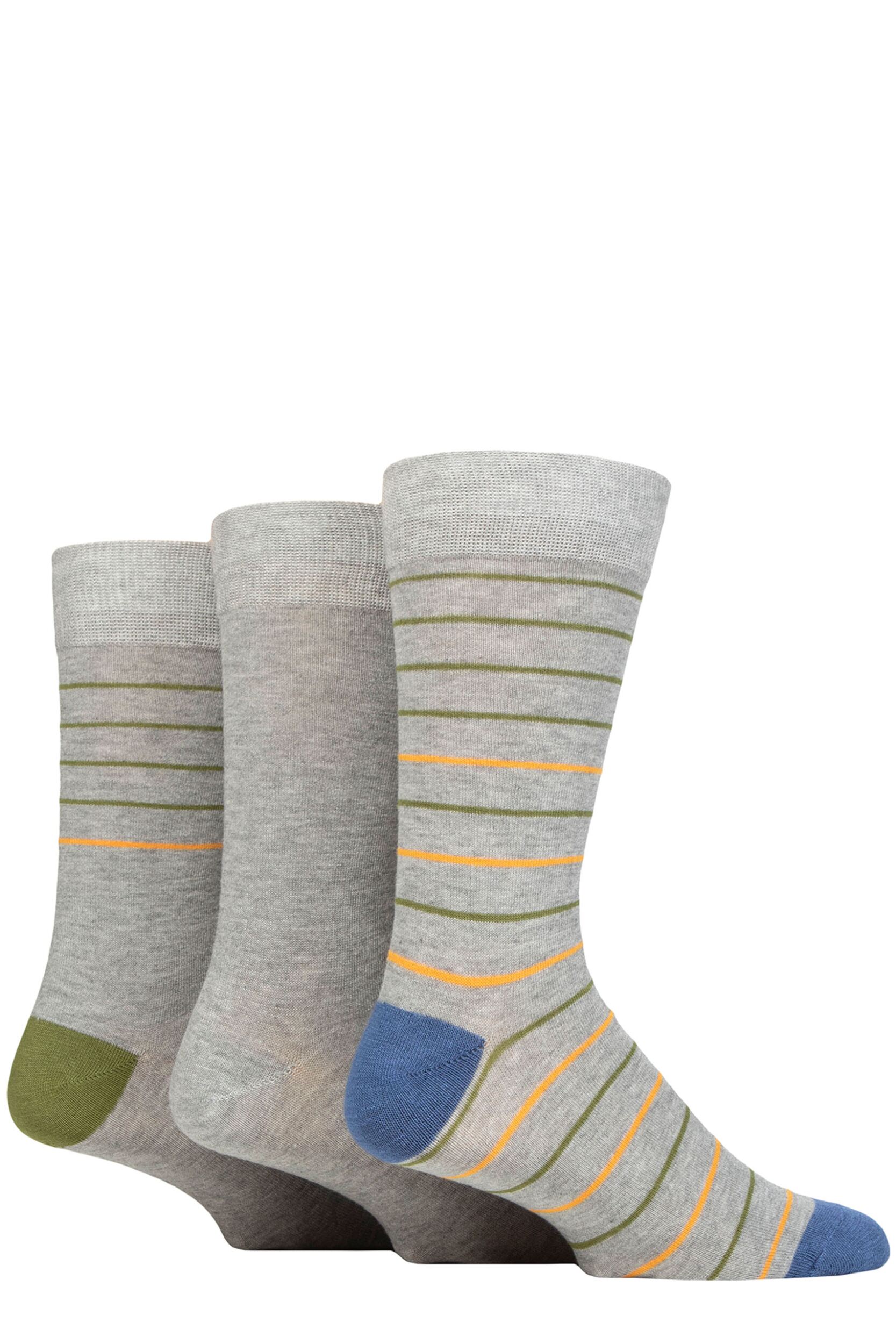 Mens 3 Pair Glenmuir Patterned Bamboo Socks Small Stripes Light Grey 7-11