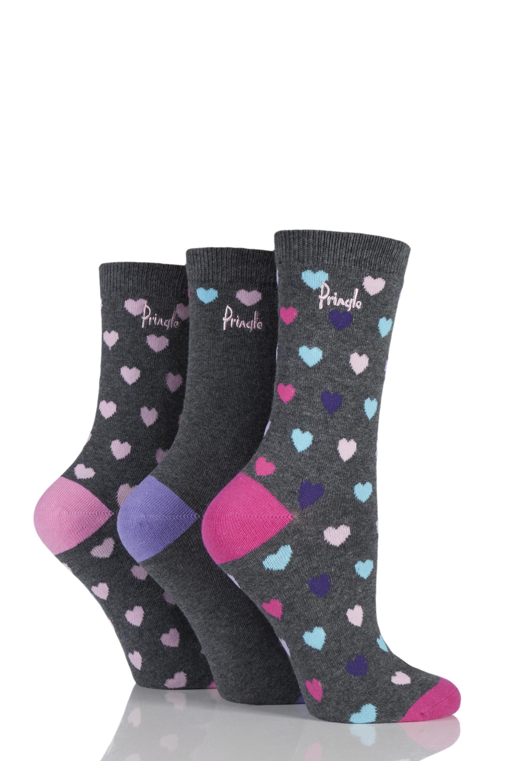 Ladies 3 Pair Pringle Rosie Heart Patterned Cotton Socks | eBay