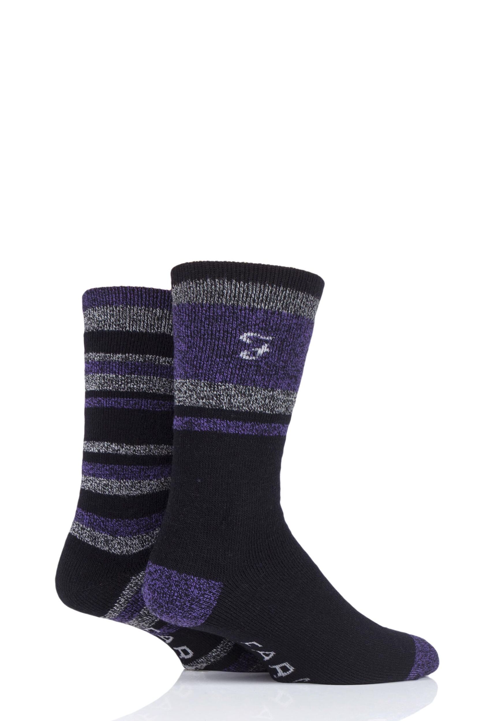 2 Pair Black  /  Charcoal  /  Purple Brushed Inner Boot Socks Men's 6-11 Mens - Farah