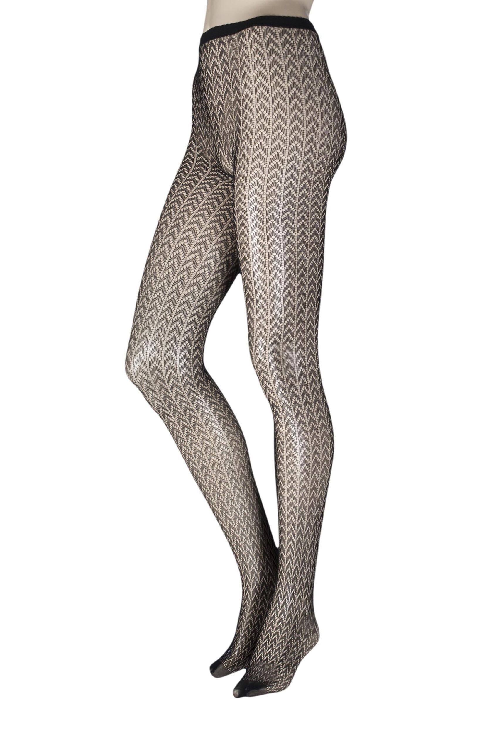 Image of Ladies 1 Pair Elle Hearts Net Tights Ladies 1 Pair Elle Chevron Patterned Net Tights