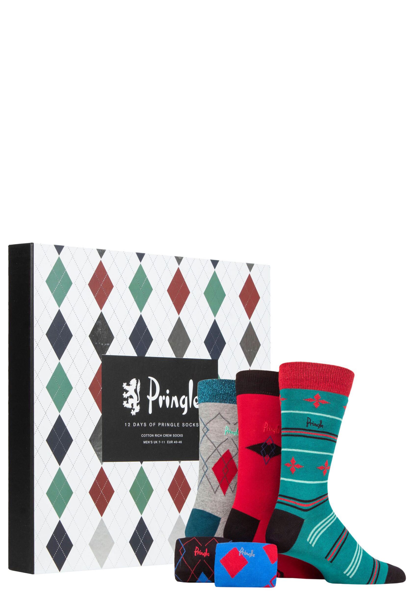 Mens 12 Pair Pringle 12 Days of Pringle Christmas Advent Calendar Multi 7-11