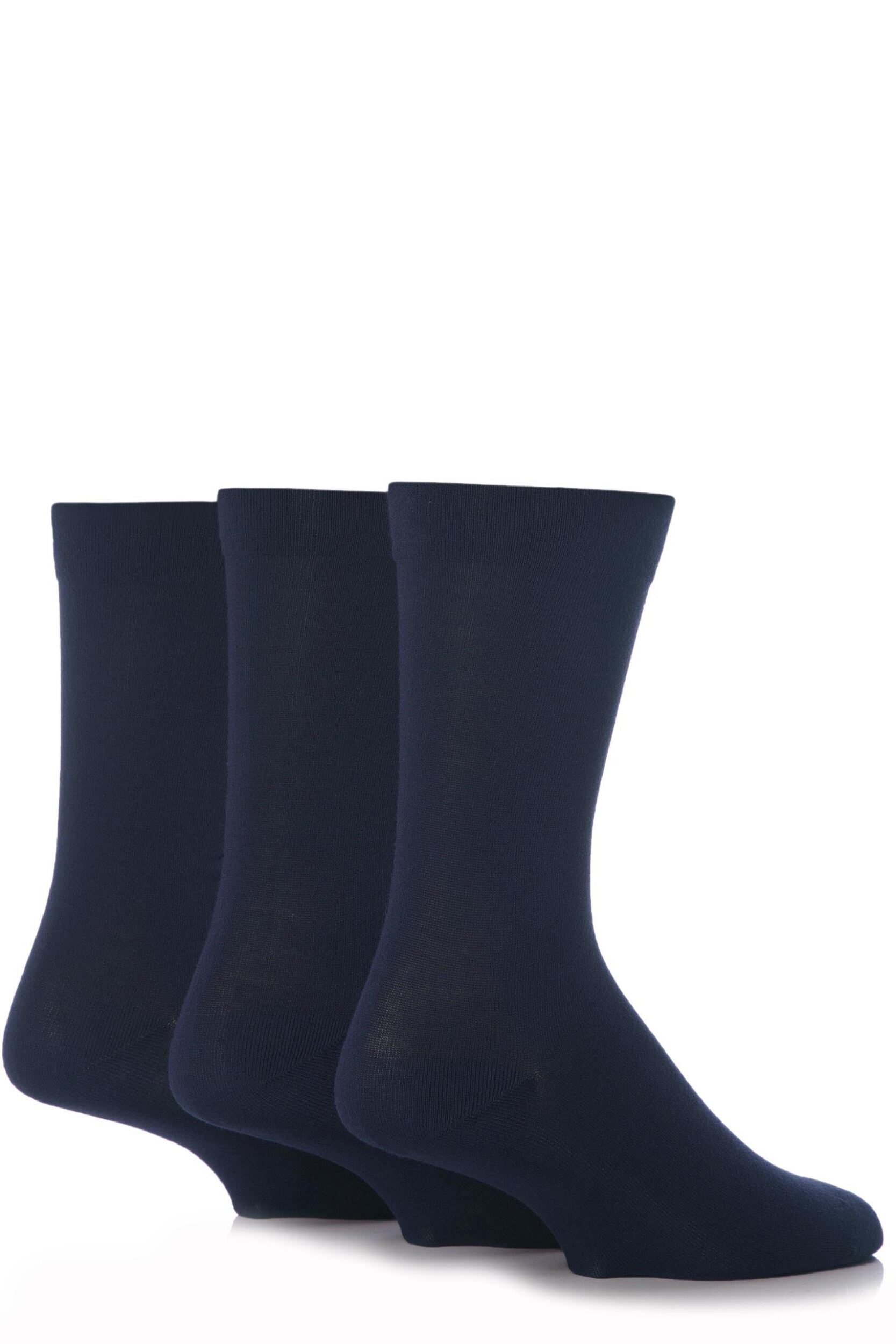 3 Pair Navy Comfort Cuff Plain Gentle Bamboo Socks with Smooth Toe Seams Men's 12-14 Mens - SOCKSHOP