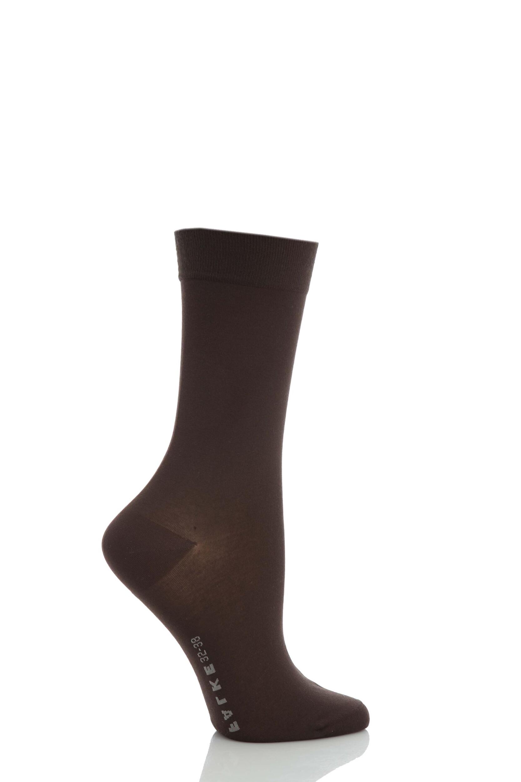 1 Pair Dark Brown Cotton Touch Anklet Socks Ladies 5.5-8 Ladies - Falke