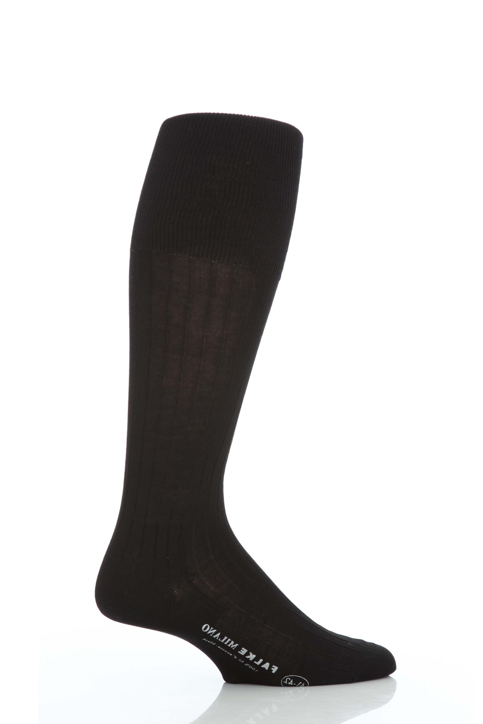 1 Pair Black Milano 97% Cotton Knee High Socks Men's 7-8 Mens - Falke