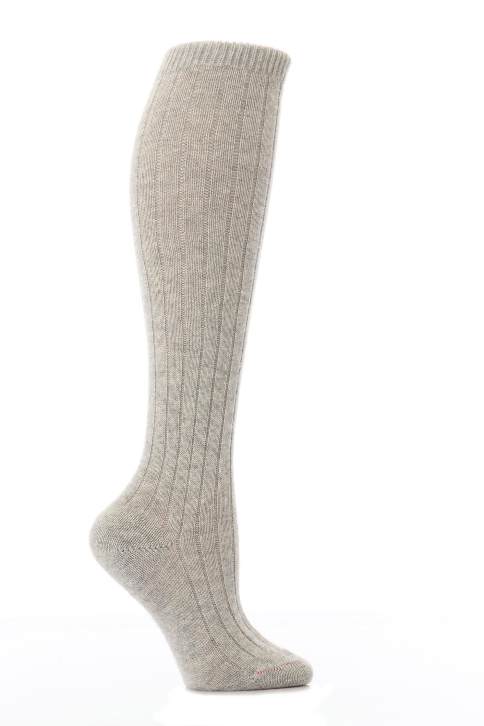 1 Pair Light Grey 85% Cashmere Rib Knee High Ladies 4-7 Ladies - Pantherella