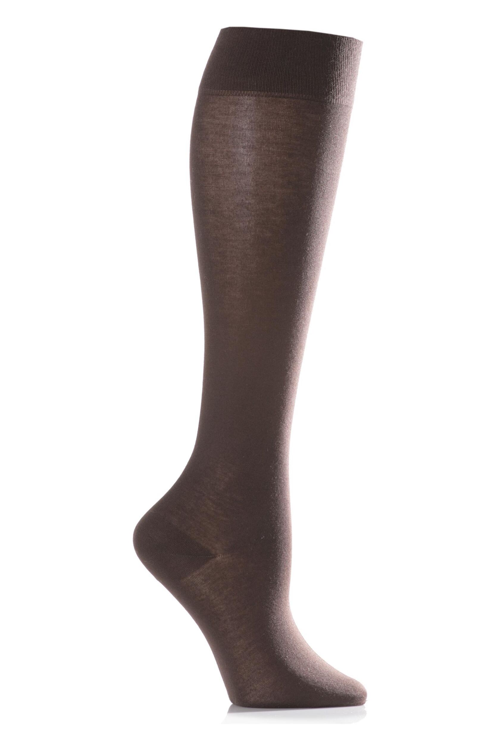 1 Pair Dark Brown Cotton Touch Knee High Socks Ladies 5.5-8 Ladies - Falke