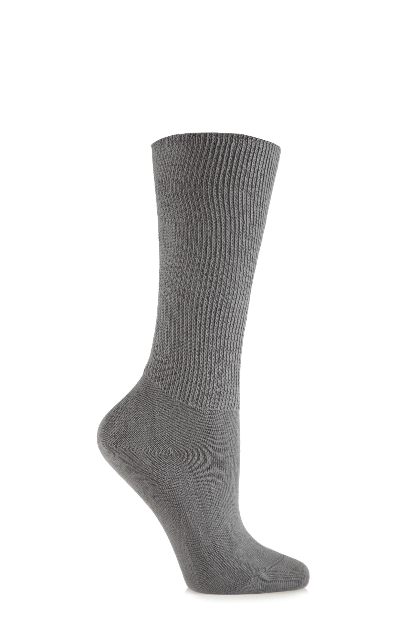 1 Pair Grey Footnurse Oedema Extra Wide Cotton Socks Ladies 4-7 Ladies - Iomi