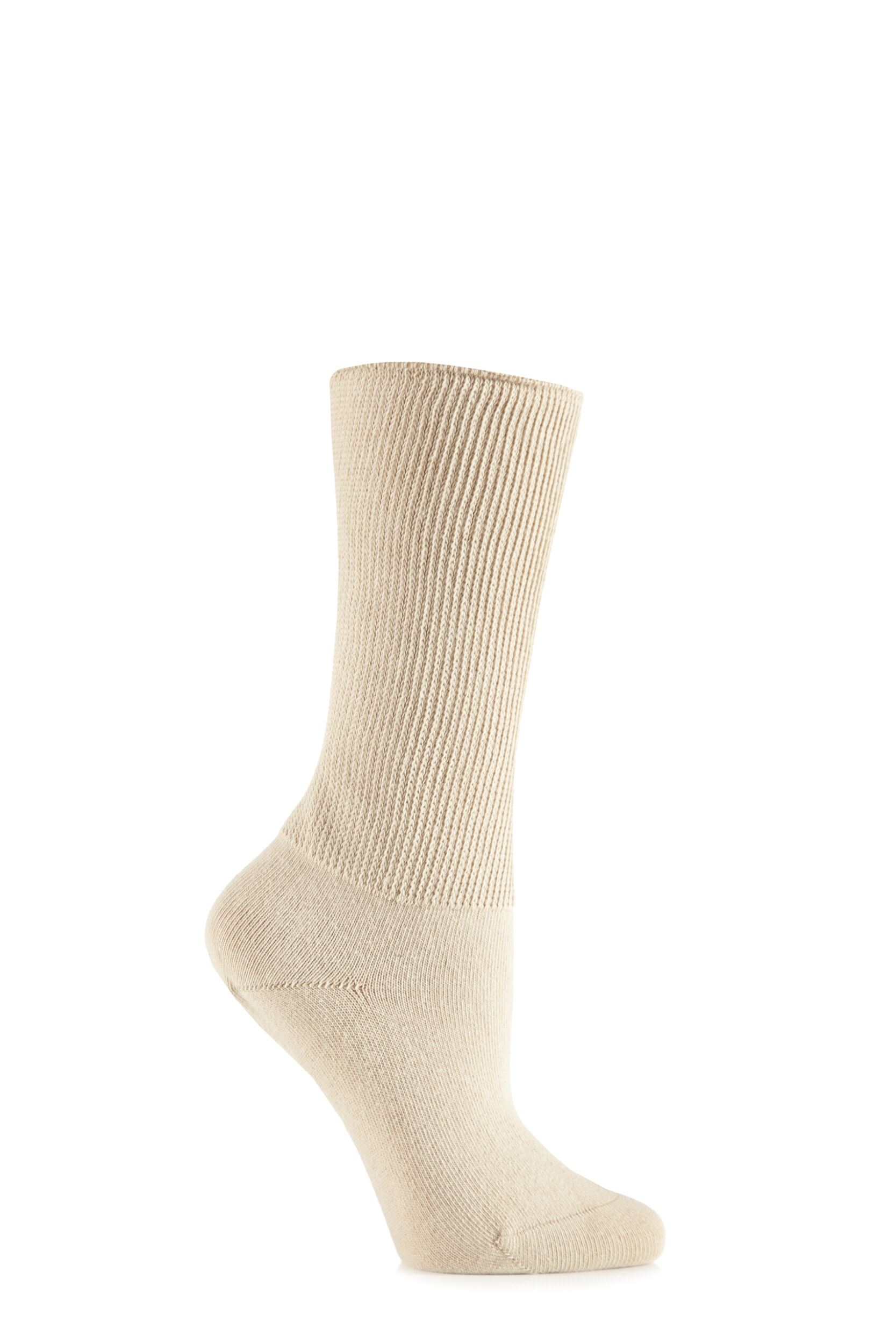 1 Pair Beige Footnurse Oedema Extra Wide Cotton Socks Ladies 4-7 Ladies - Iomi