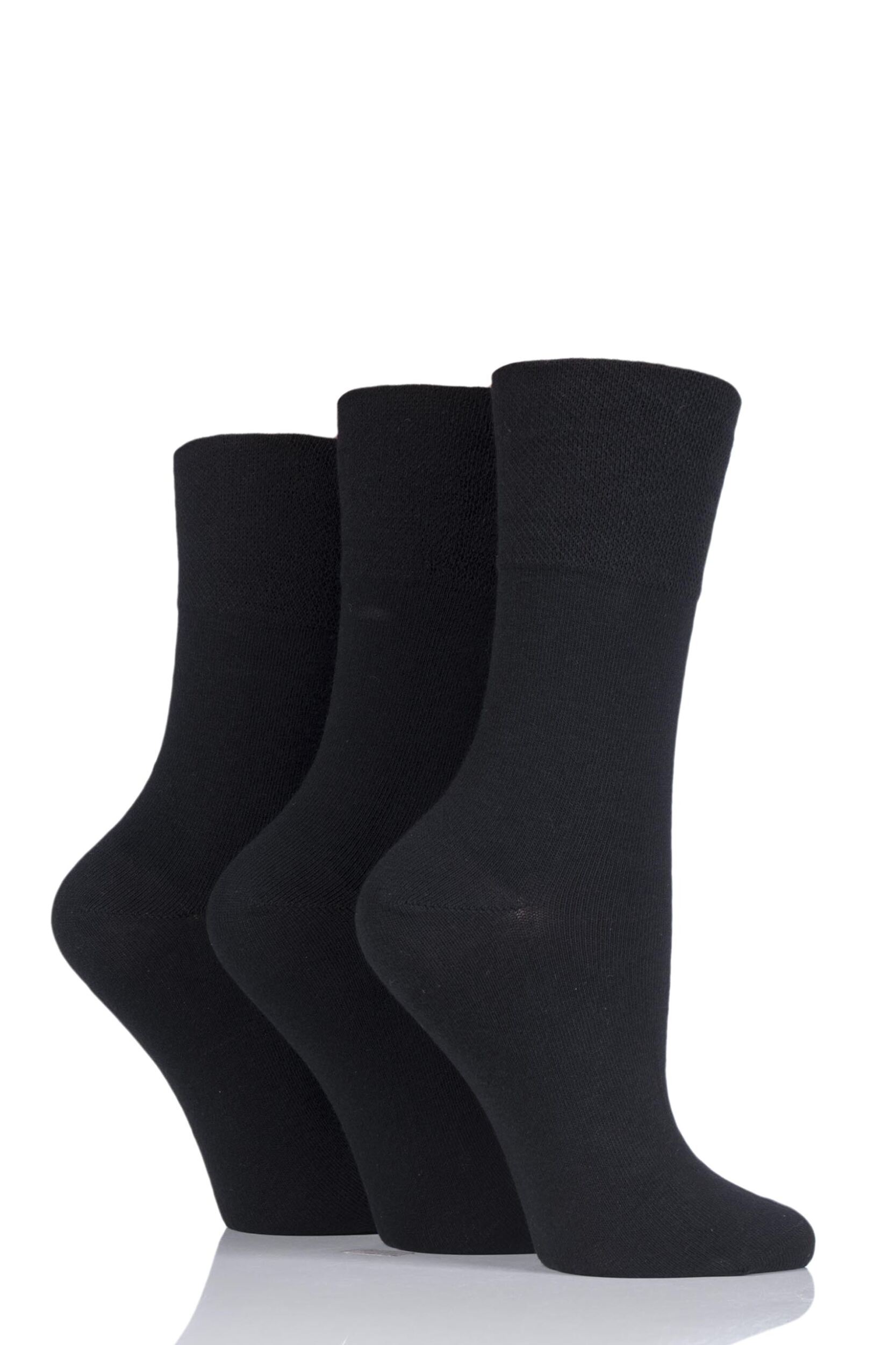 3 Pair Black Footnurse Gentle Grip Diabetic Socks Ladies 4-8 Ladies - Iomi