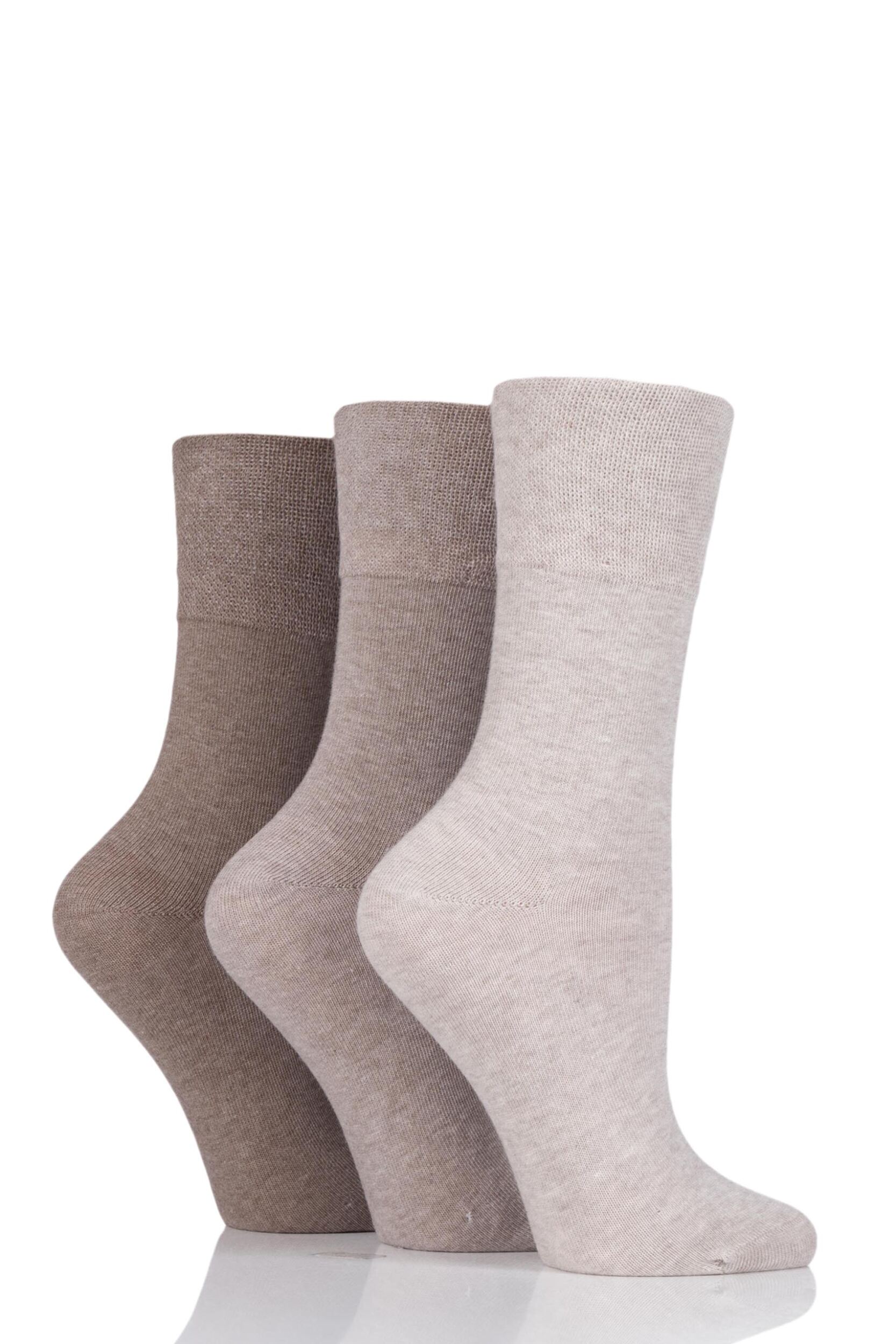 3 Pair Natural Footnurse Gentle Grip Diabetic Socks Ladies 4-8 Ladies - Iomi