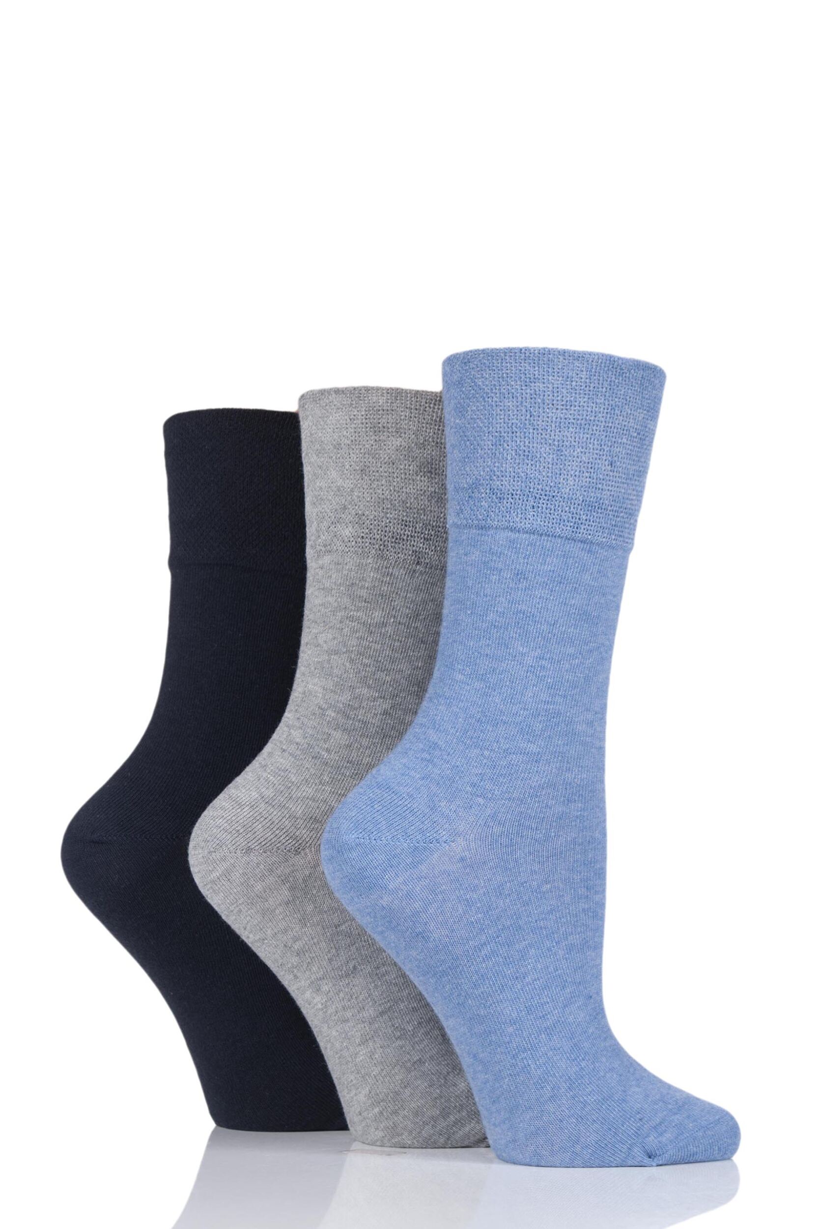 3 Pair Blue Footnurse Gentle Grip Diabetic Socks Ladies 4-8 Ladies - Iomi