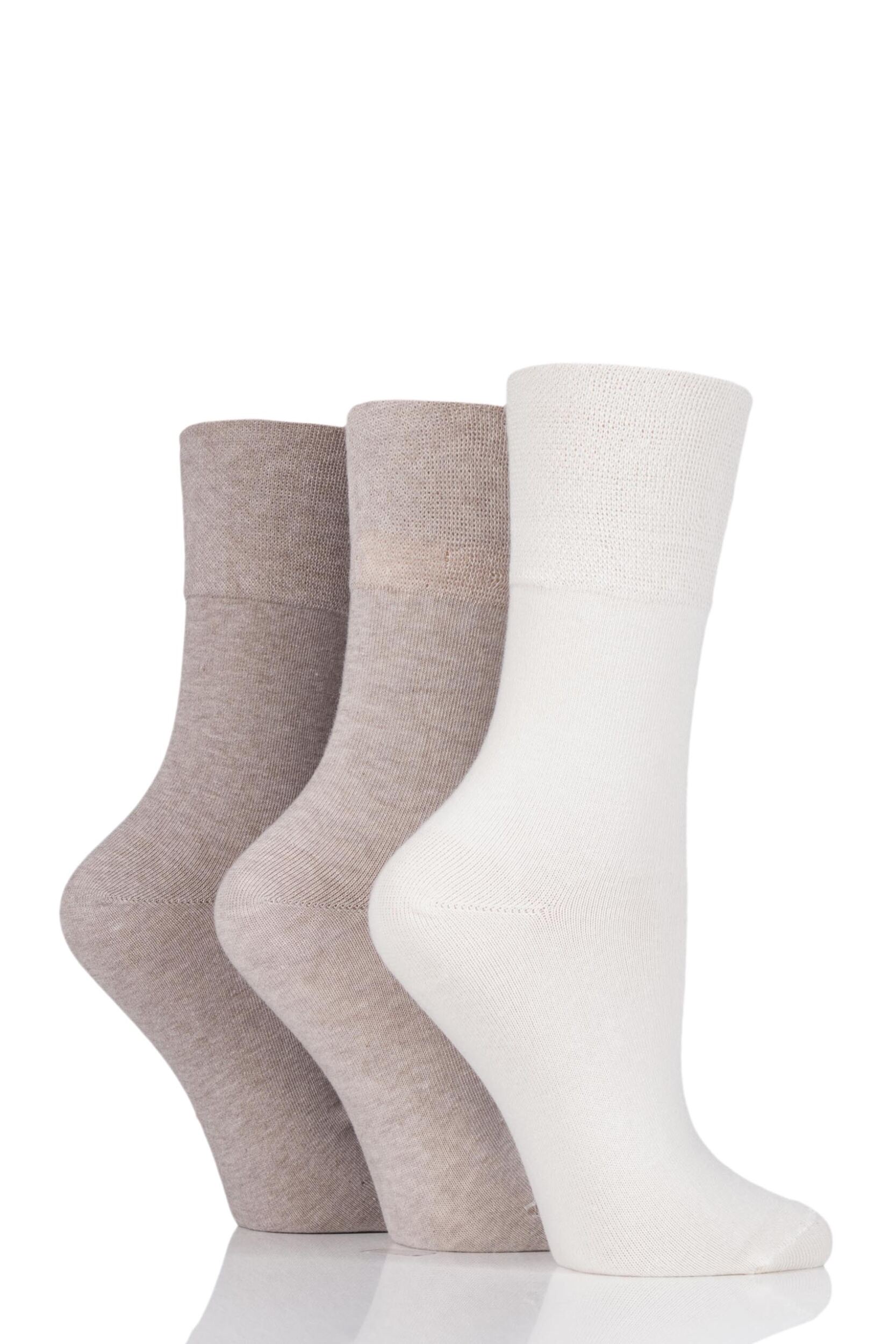 3 Pair Light Brown Footnurse Gentle Grip Diabetic Socks Ladies 4-8 Ladies - Iomi