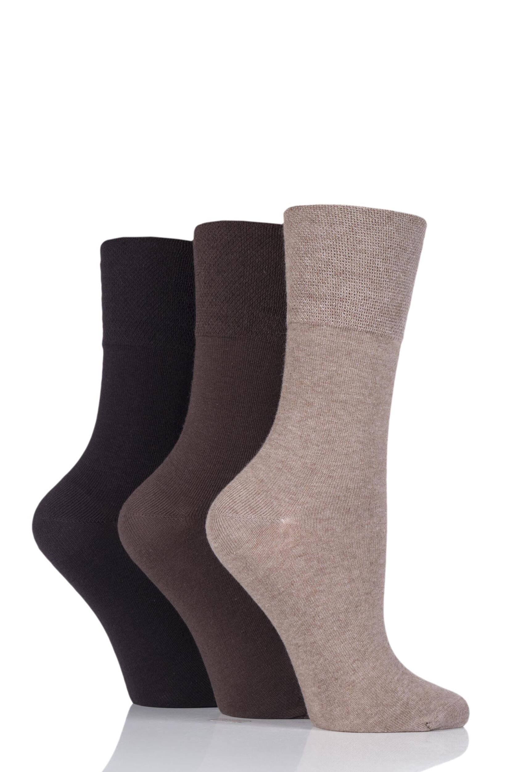 3 Pair Dark Brown Footnurse Gentle Grip Diabetic Socks Ladies 4-8 Ladies - Iomi