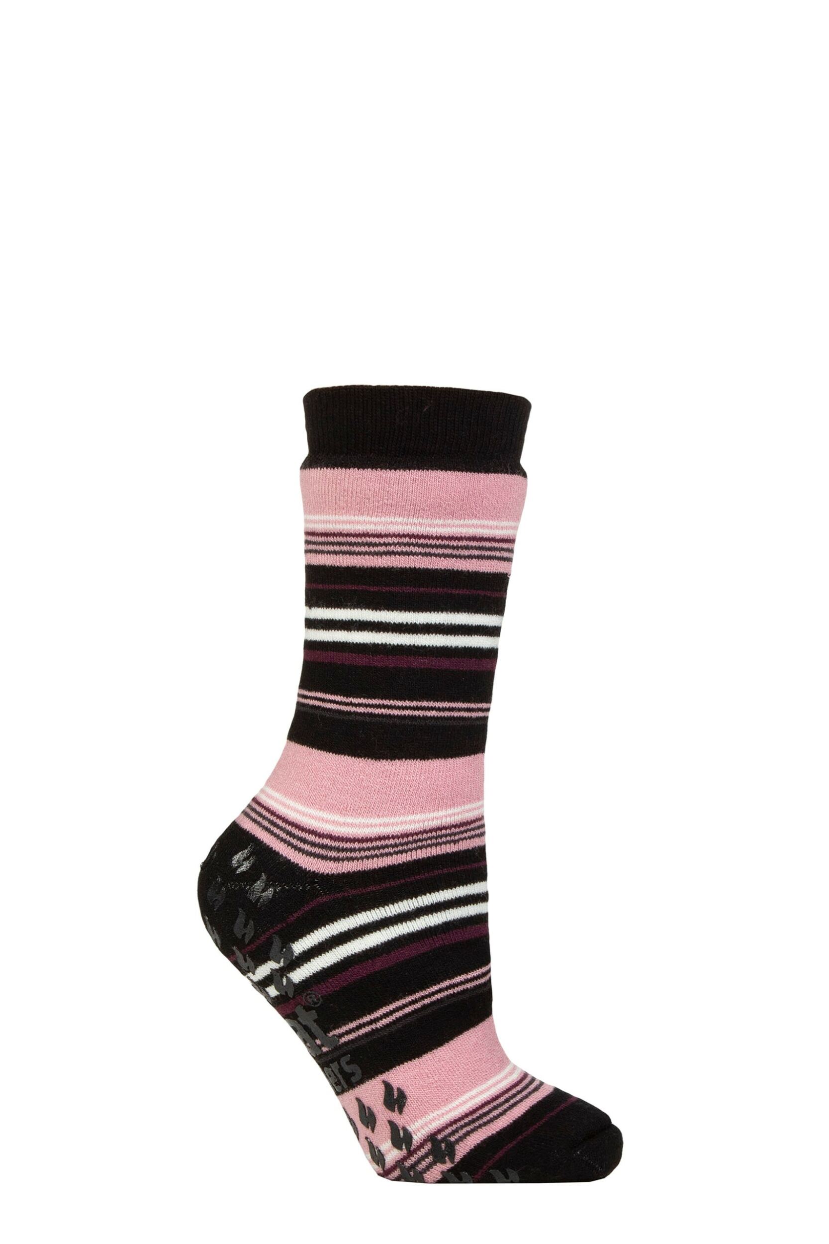 Women's 1 Pair SOCKSHOP Heat Holders Iomi Raynaud's 3.1 TOG Striped Thermal Slipper Socks Stripe Black 4-8