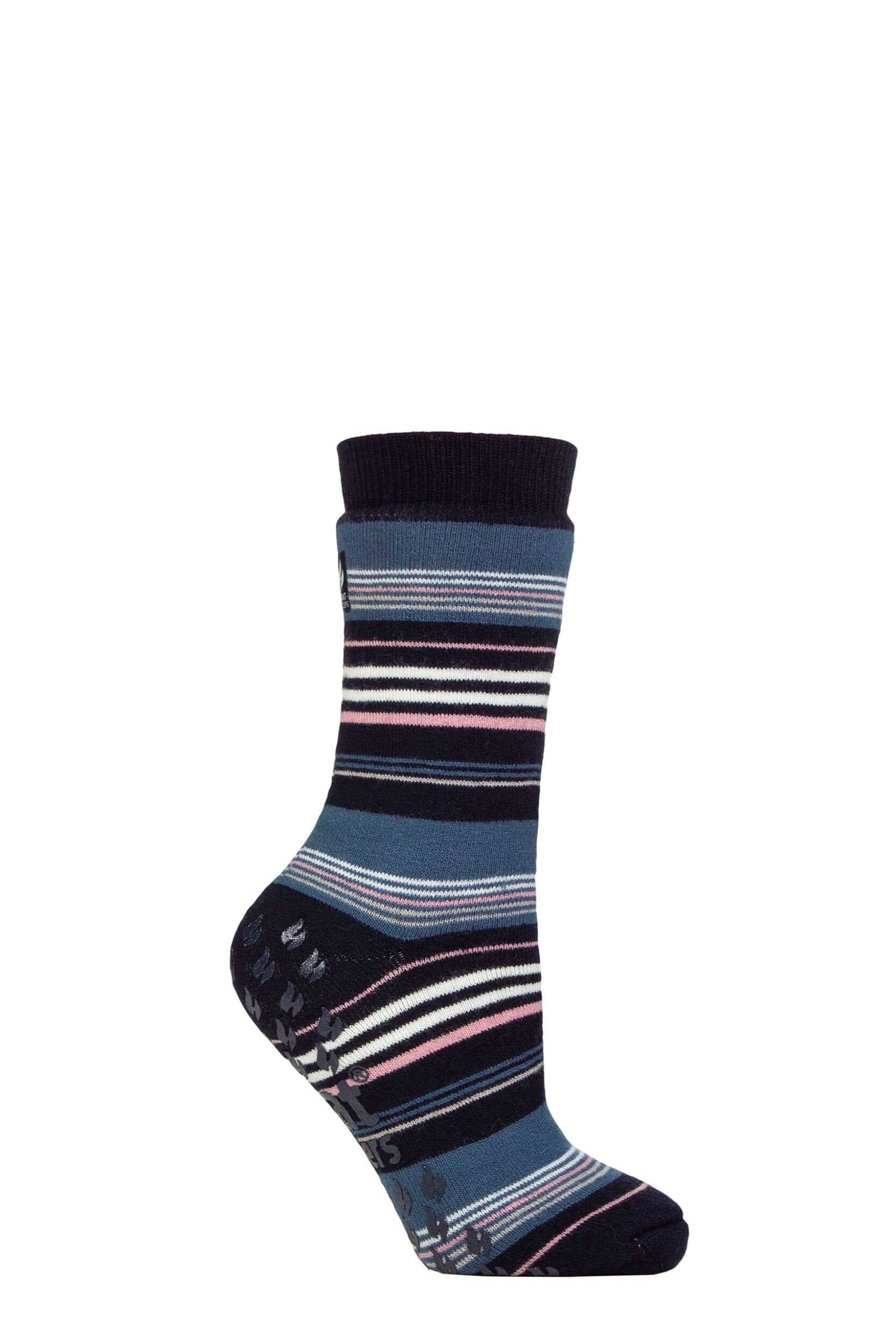 Women's 1 Pair SOCKSHOP Heat Holders Iomi Raynaud's 3.1 TOG Striped Thermal Slipper Socks Stripe Navy 4-8