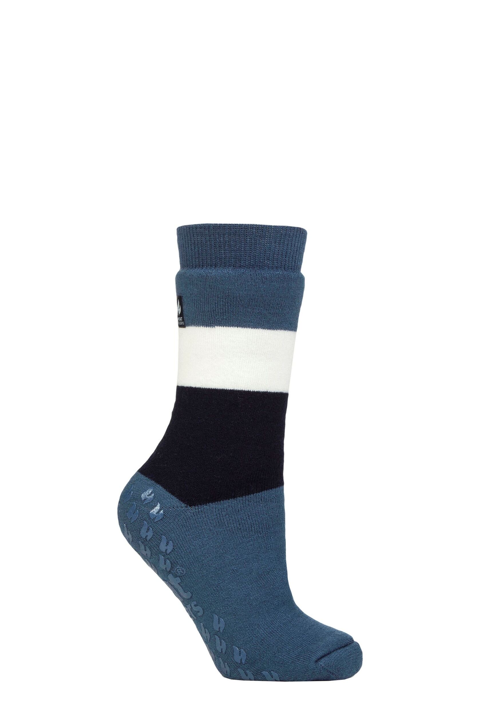 Women's 1 Pair SOCKSHOP Heat Holders Iomi Raynaud's 3.1 TOG Striped Thermal Slipper Socks Block Stripe Denim 4-8