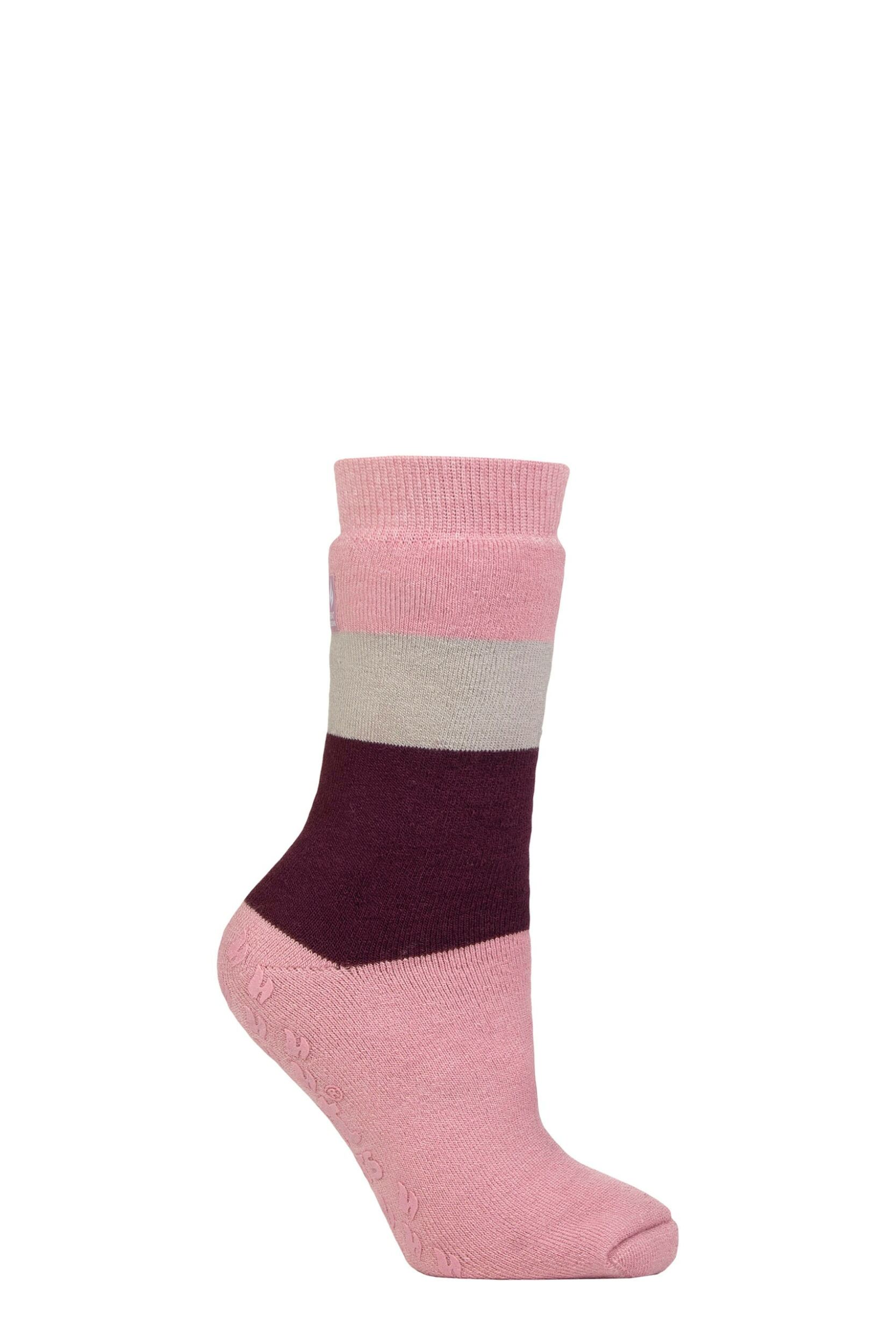 Women's 1 Pair SOCKSHOP Heat Holders Iomi Raynaud's 3.1 TOG Striped Thermal Slipper Socks Block Stripe Rose Blush 4-8