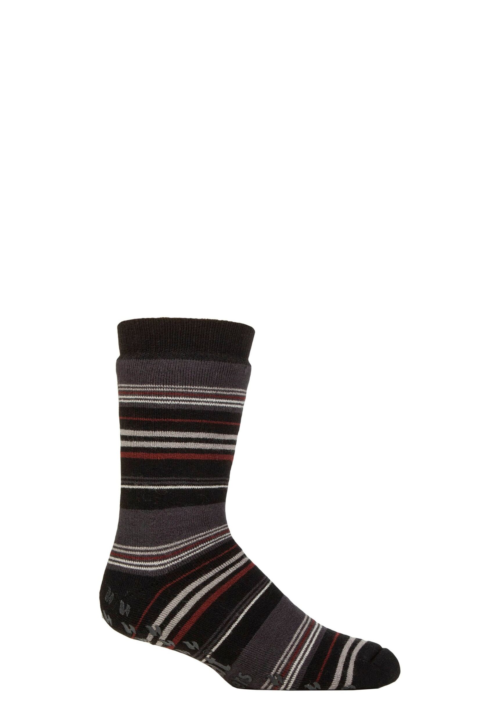 Mens 1 Pair SOCKSHOP Heat Holders Iomi Raynaud's 3.1 TOG Striped Thermal Slipper Socks Stripe Black 6-11