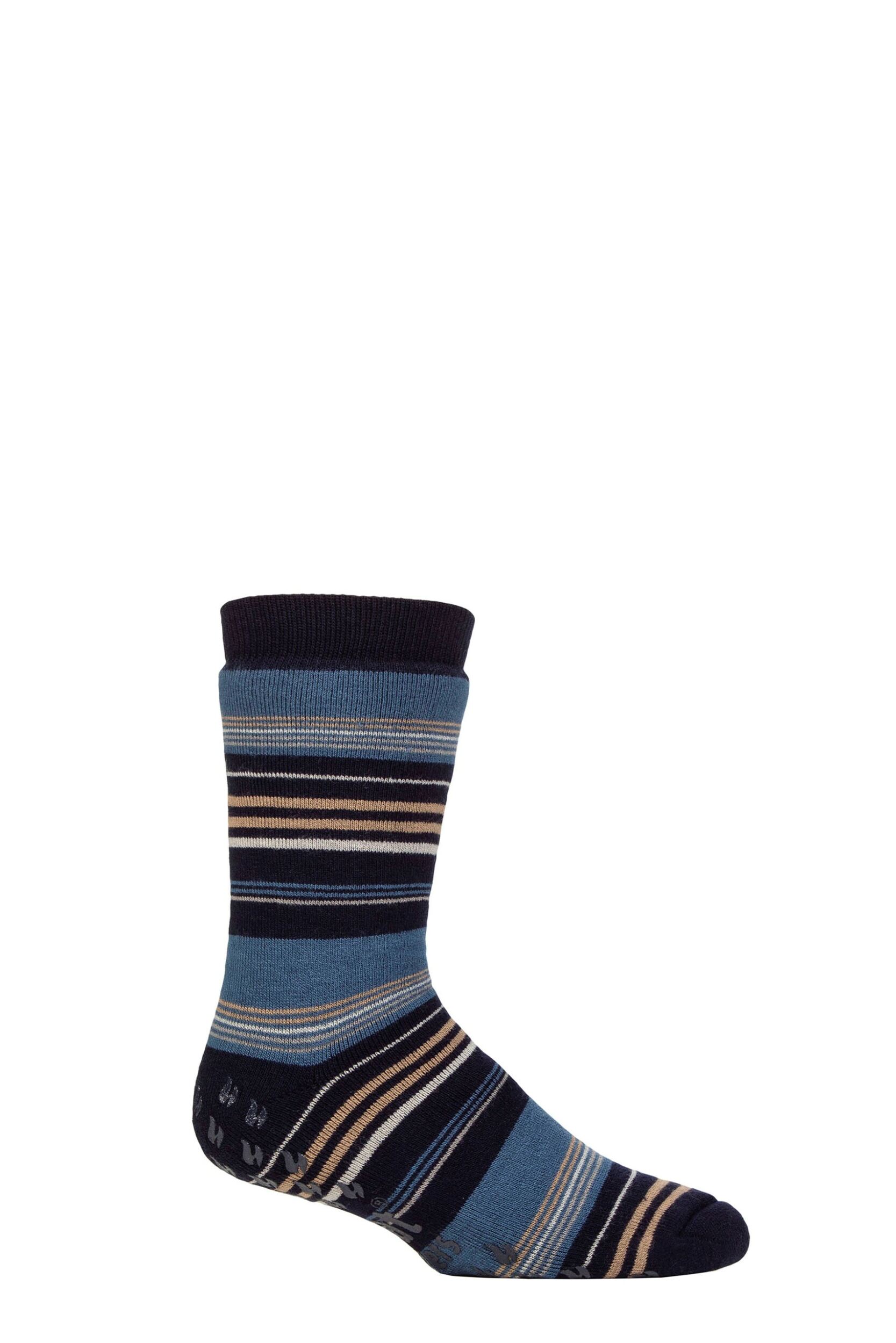 Mens 1 Pair SOCKSHOP Heat Holders Iomi Raynaud's 3.1 TOG Striped Thermal Slipper Socks Stripe Navy 6-11