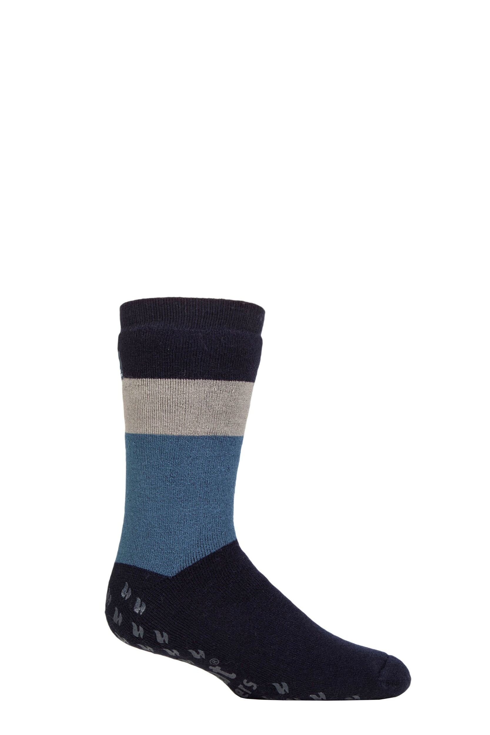 Mens 1 Pair SOCKSHOP Heat Holders Iomi Raynaud's 3.1 TOG Striped Thermal Slipper Socks Block Stripe Navy 6-11