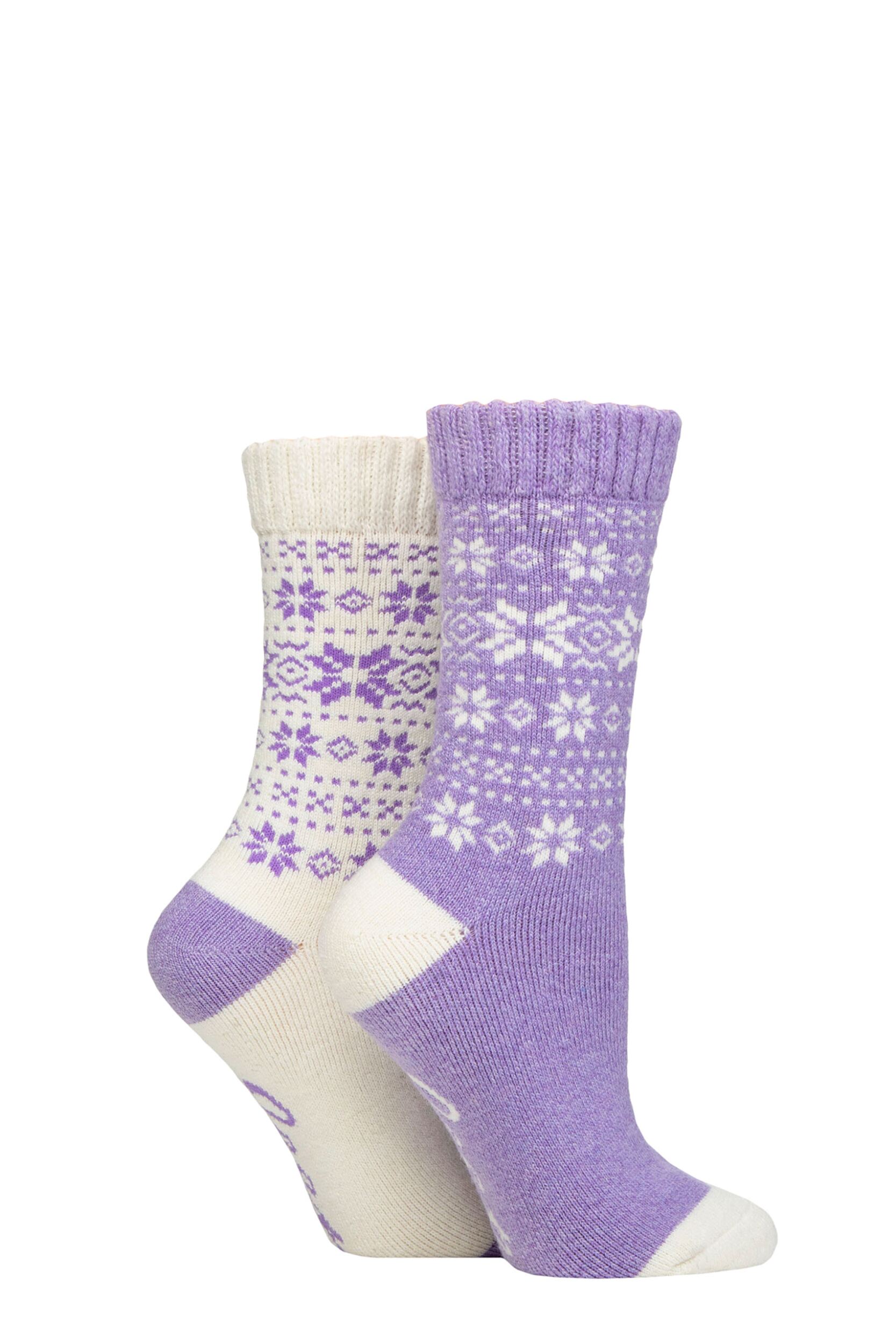 Women's 2 Pair Jeep Wool Blend Thermal Performance Boot Socks Lilac / Cream 4-8