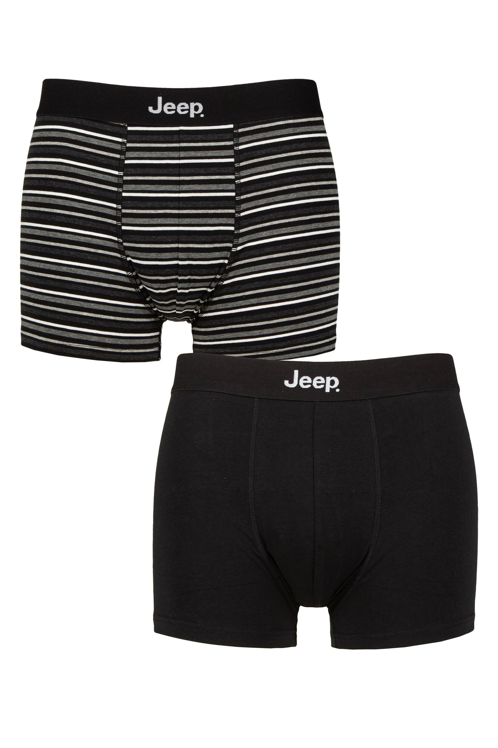 Mens 2 Pack Jeep Cotton Fitted Trunks Black / Charcoal M