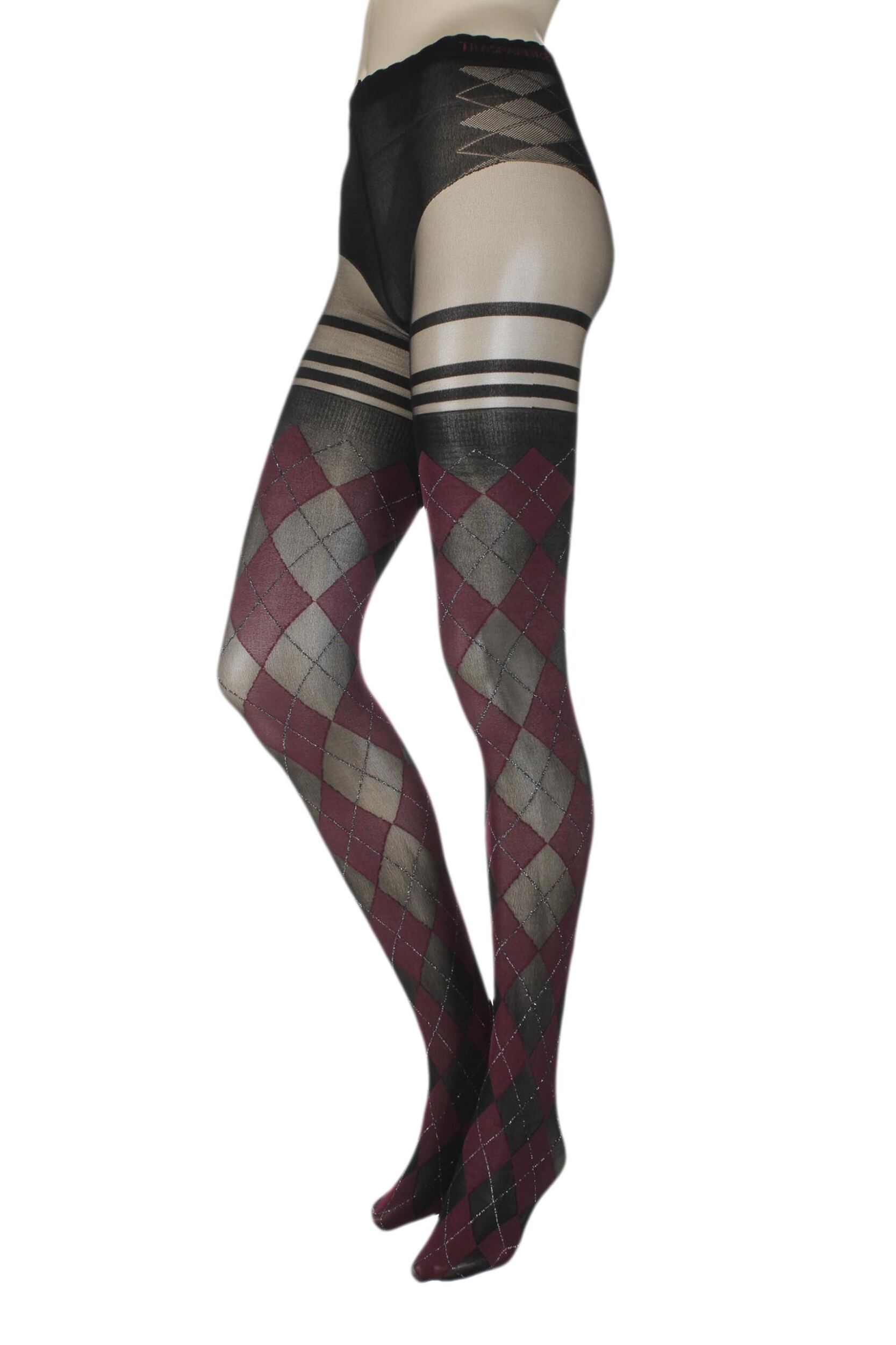 Image of Ladies 1 Pair Trasparenze Menfi Large Argyle Mock Hold Up Tights