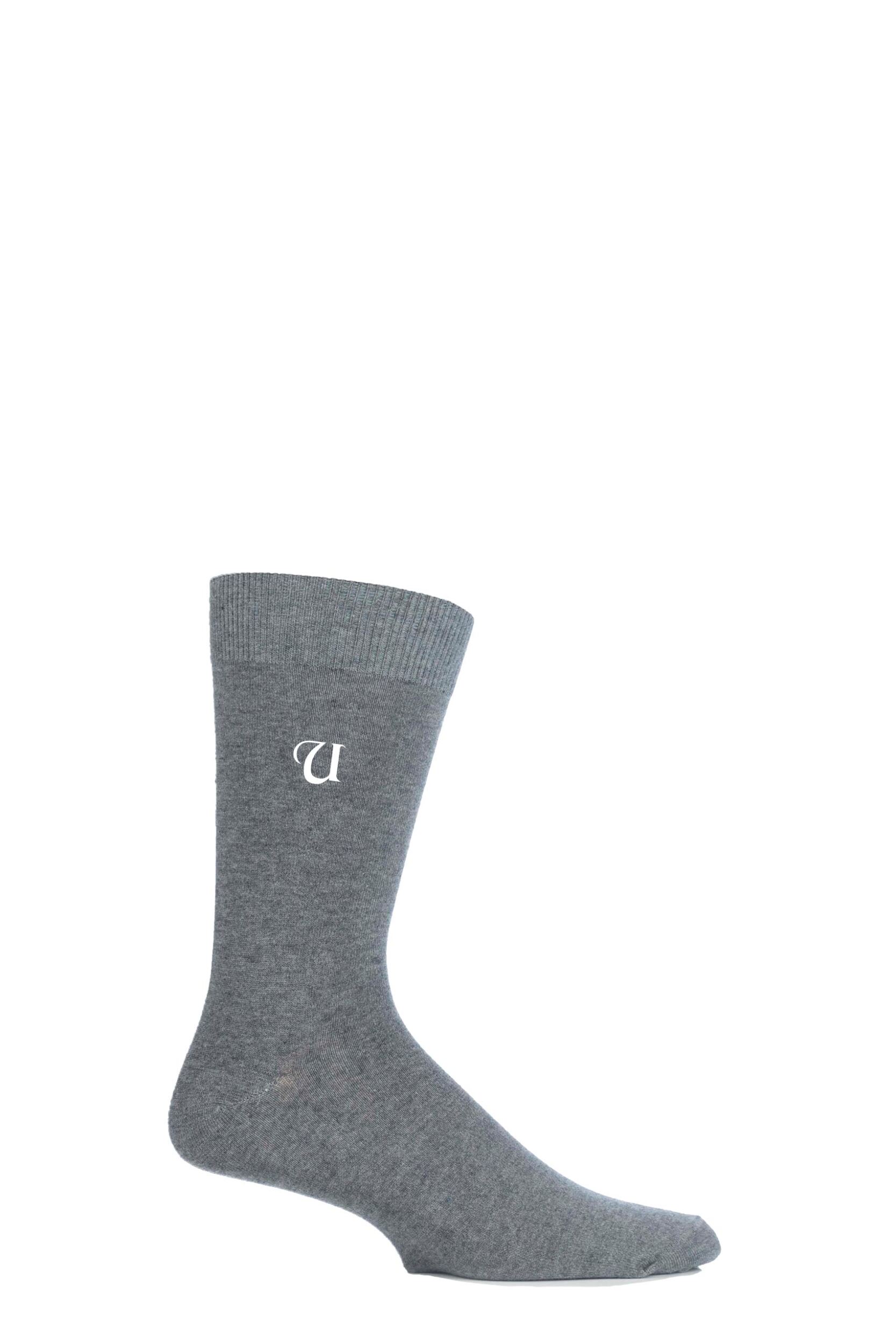 1 Pair U Light Grey New Individual Embroidered Initial Socks - U-Z Men's 7-11 Mens - SOCKSHOP